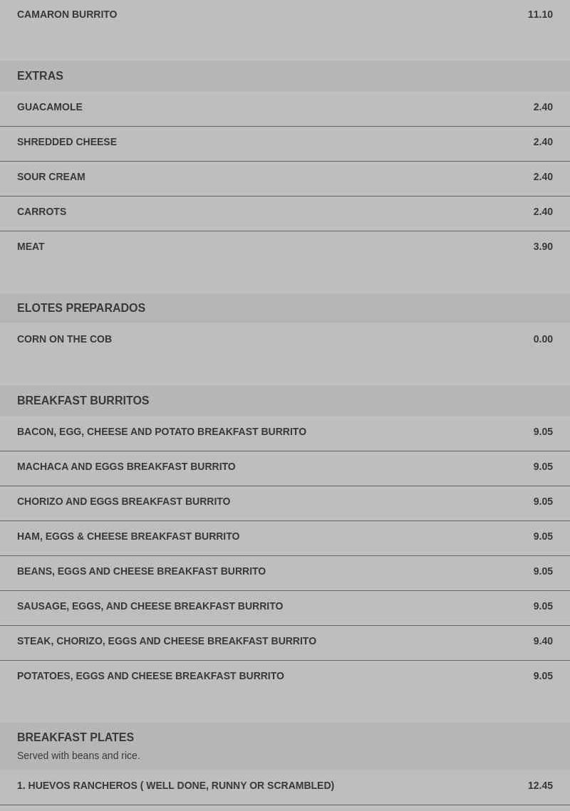 Almansitas Mexican Food Menu