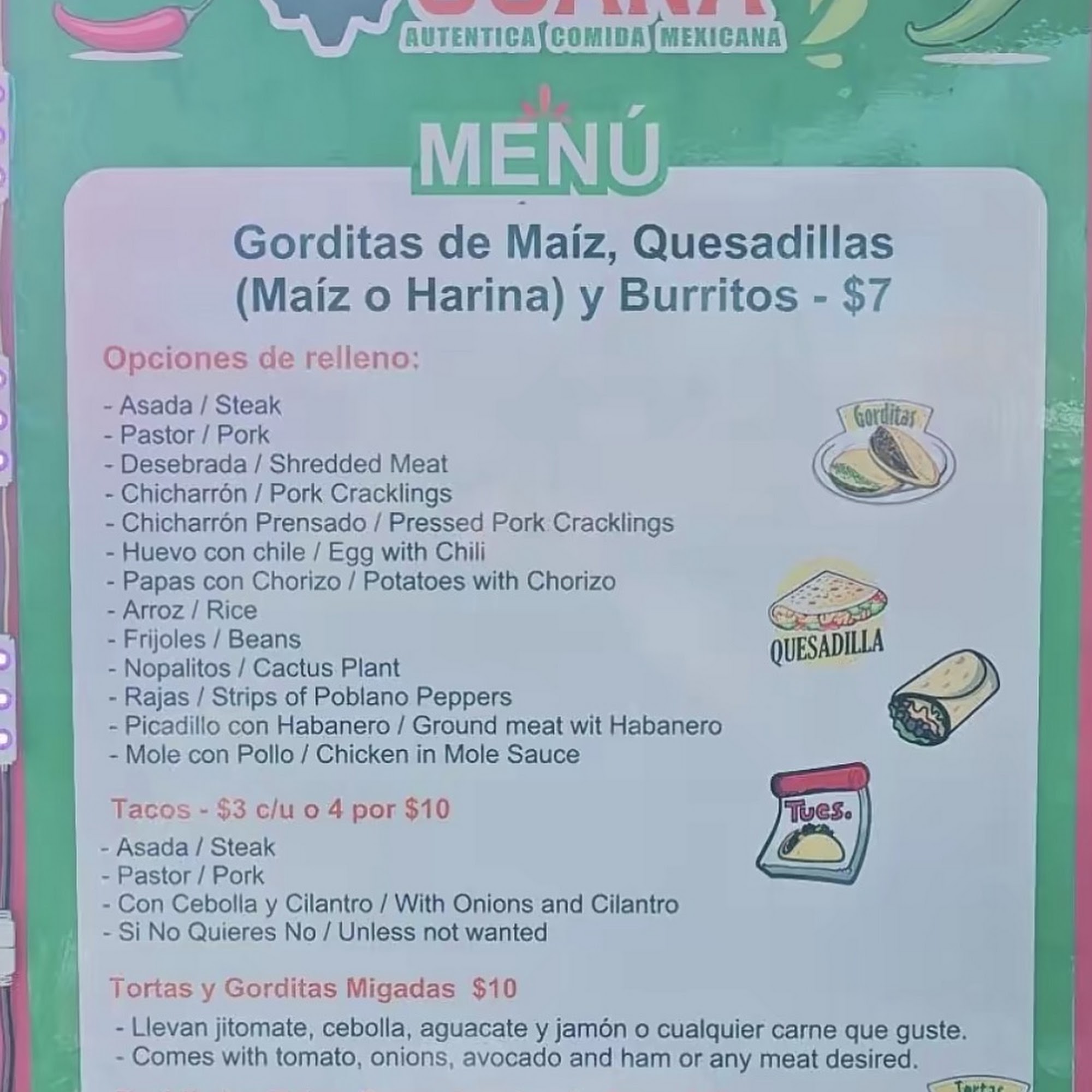 La Hija de Juana Menu