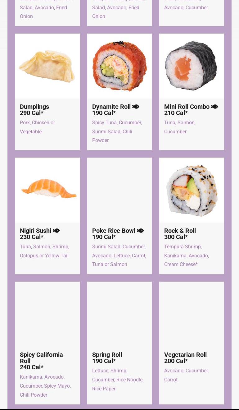 SNOWFOX Sushi Menu