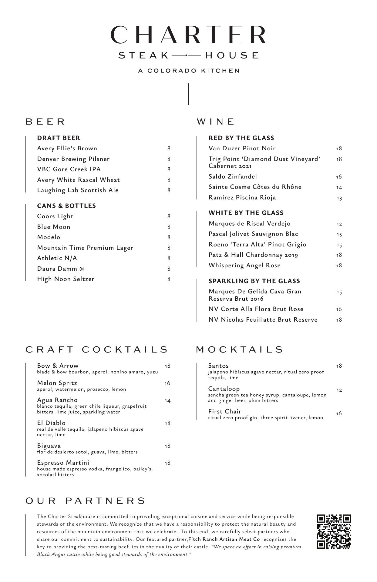 Charter Steakhouse Menu