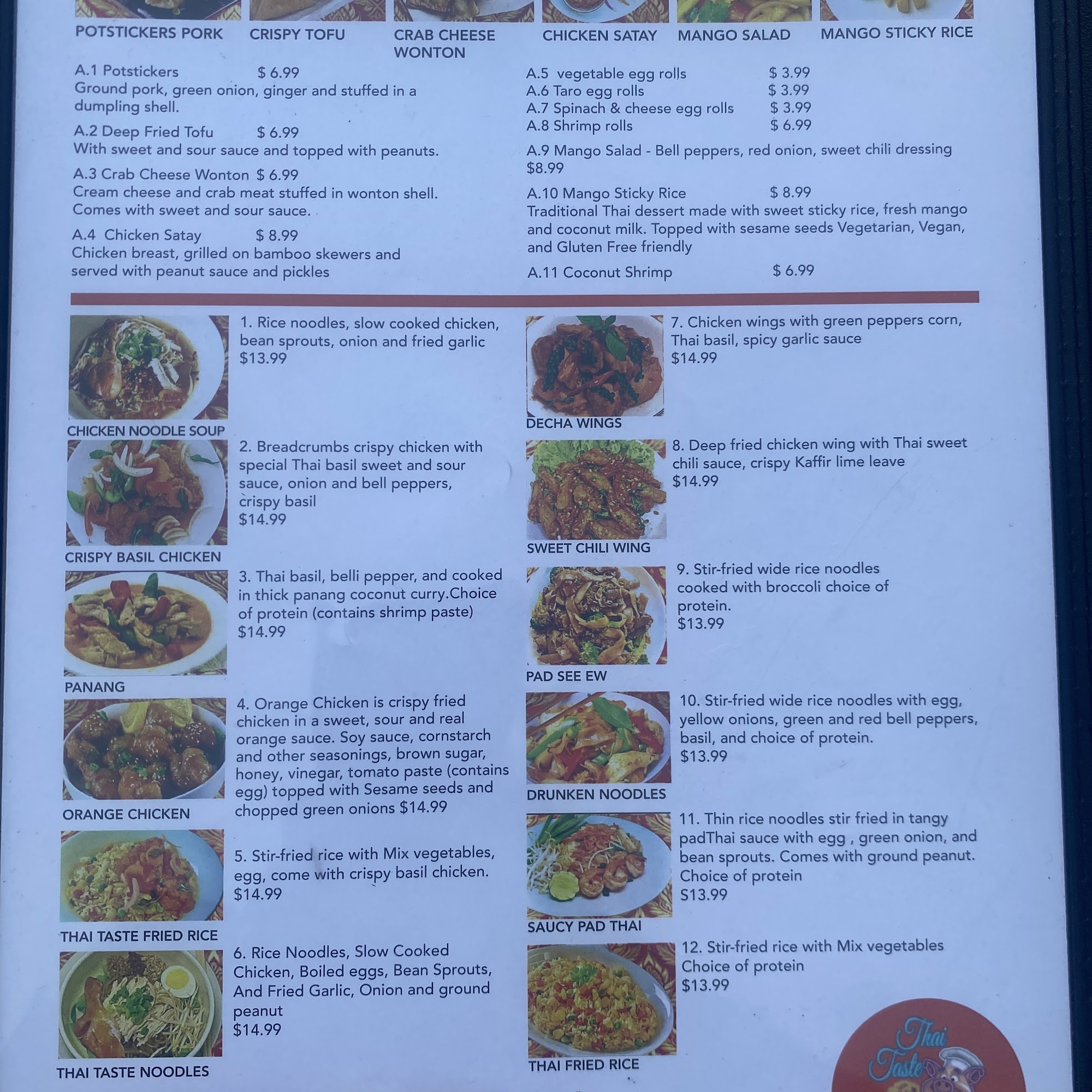 Thai Taste Truck Menu