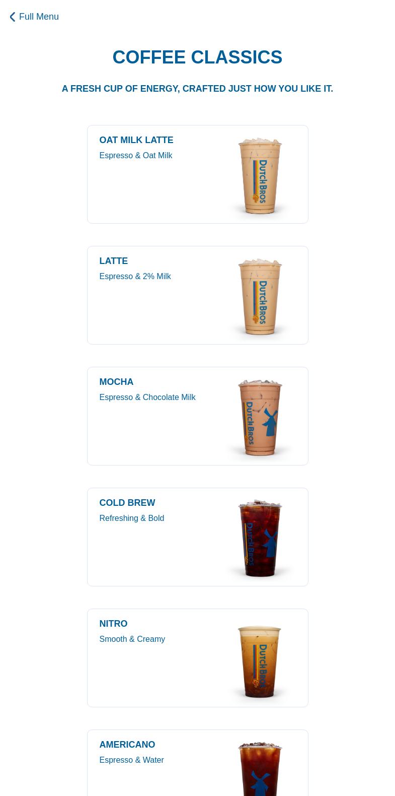 Dutch Bros Coffee Menu