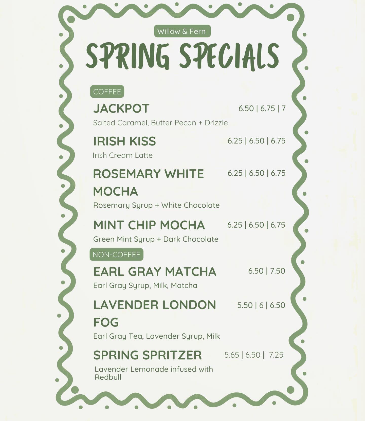 Willow & Fern Menu