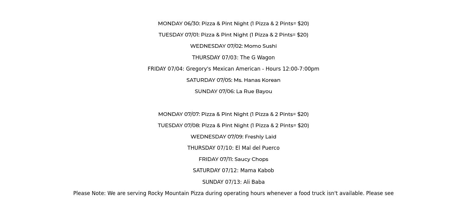 Rails End Beer Company Menu