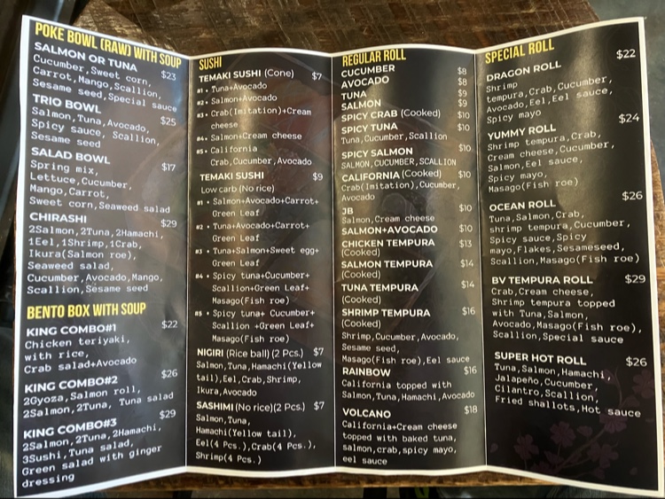 KAWA Thai Ramen Indian and Breakfast Menu