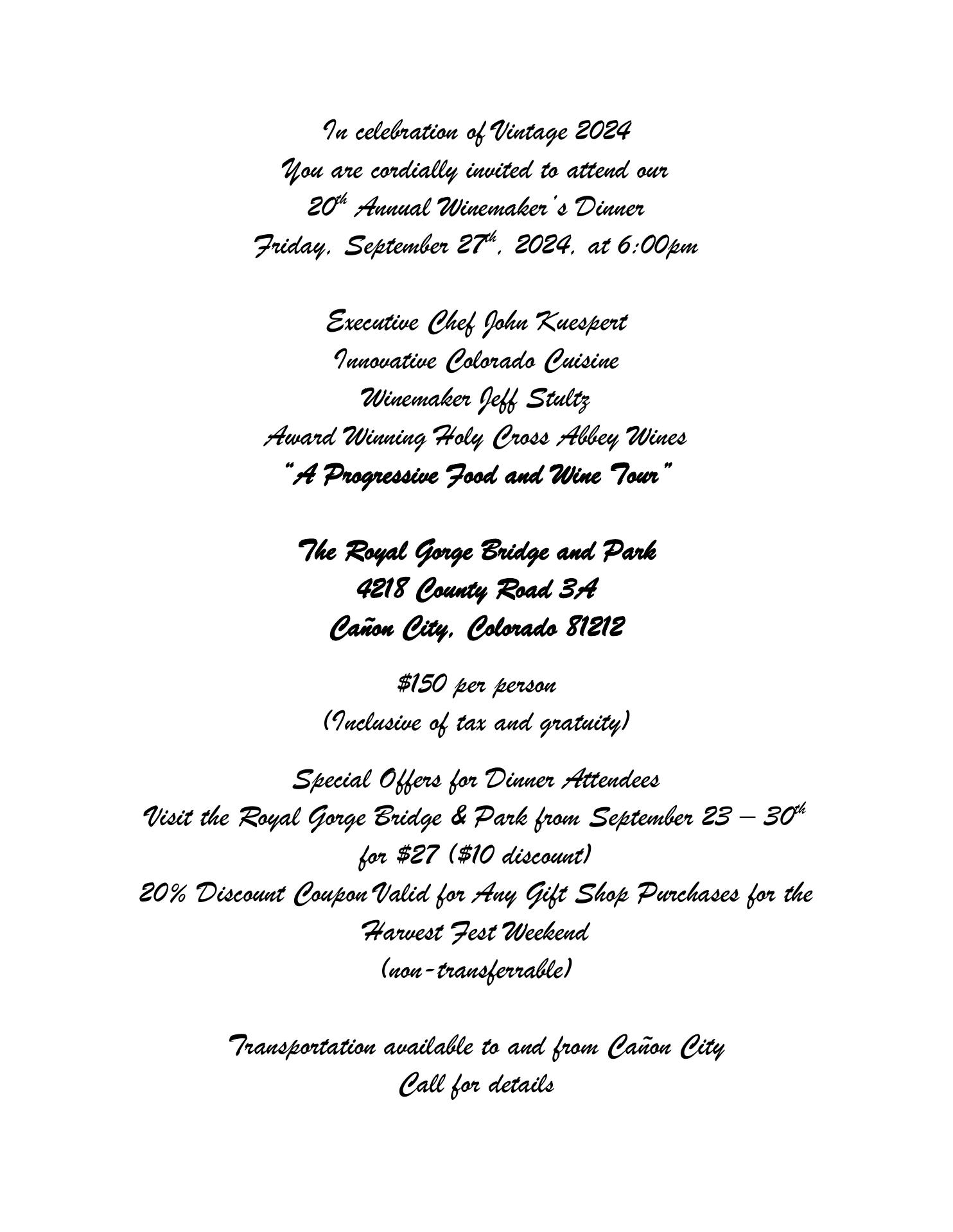 The Winery At Holy Cross Abbey Menu