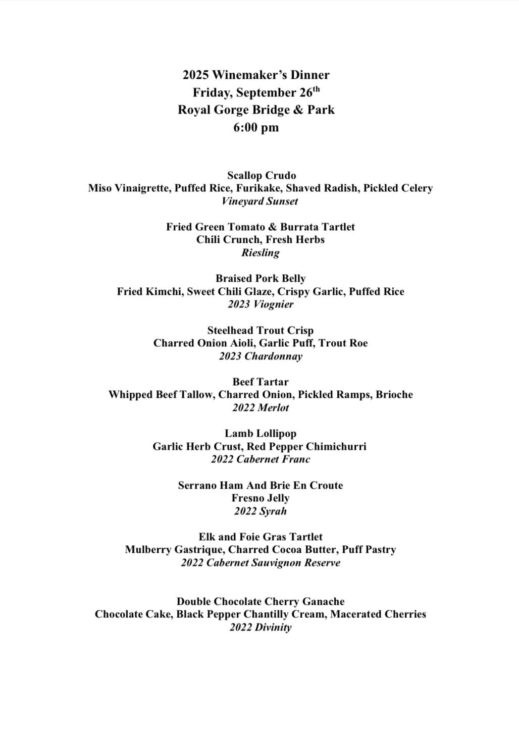 The Winery At Holy Cross Abbey Menu