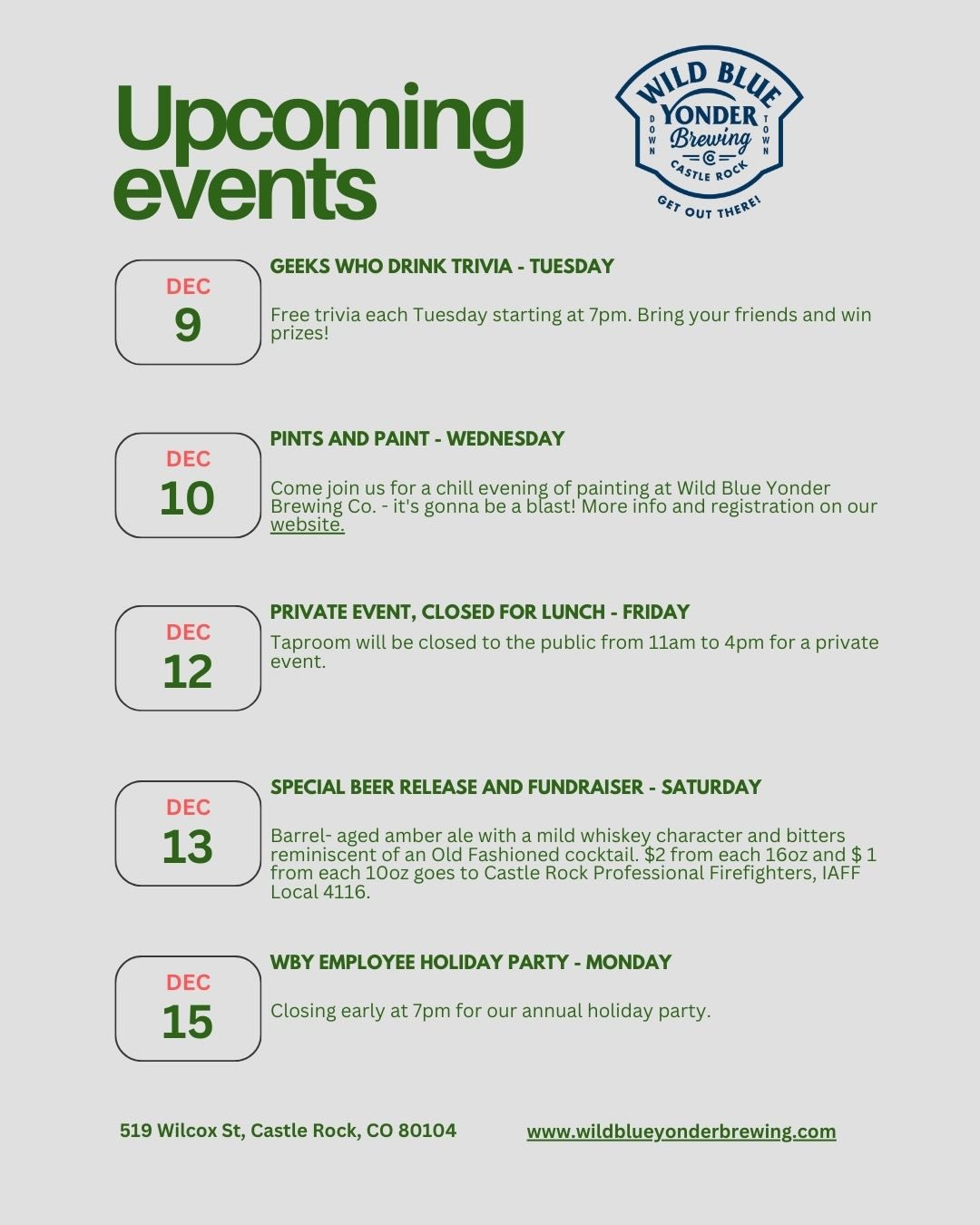 Wild Blue Yonder Brewing Co. Castle Rock