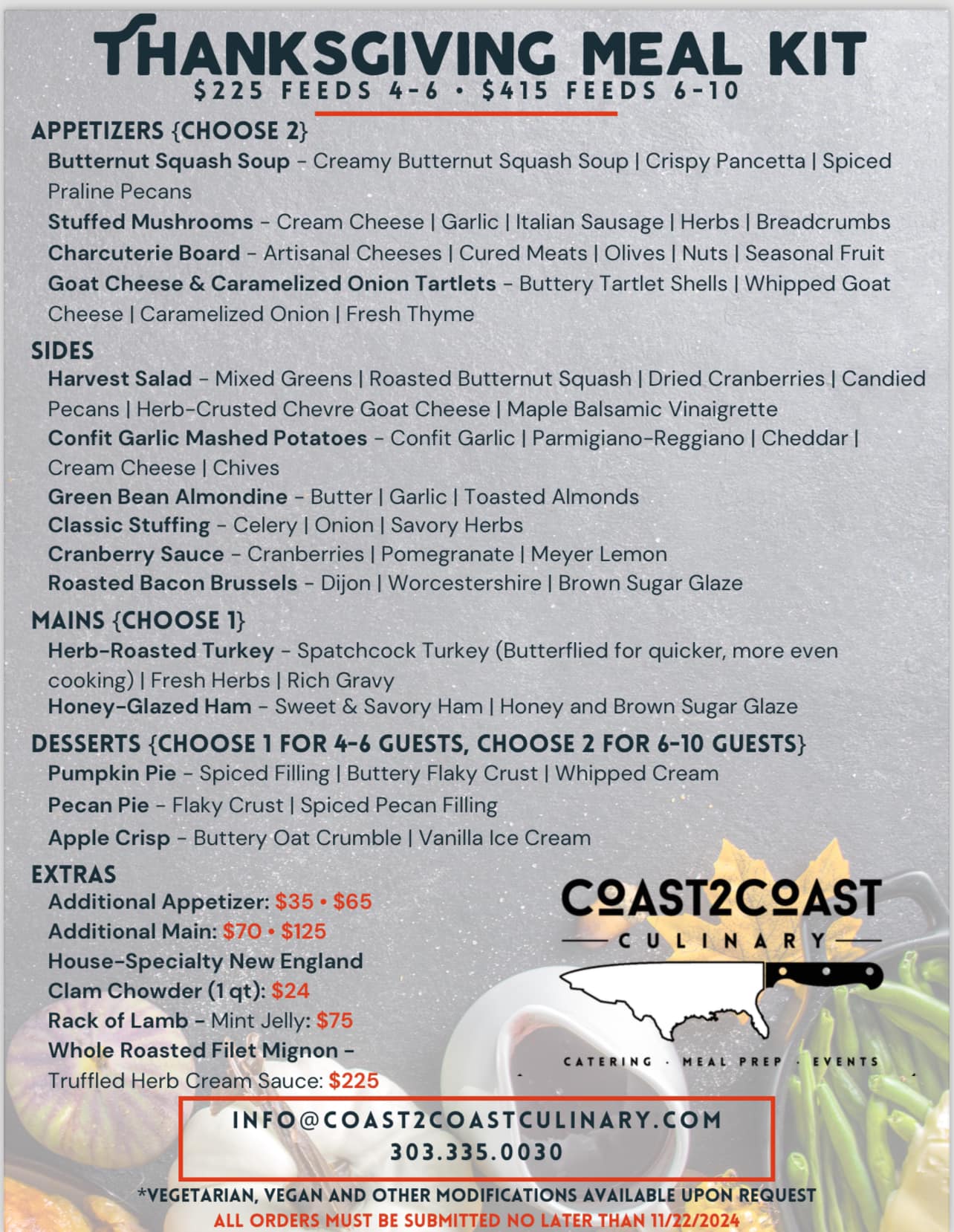 Coast2Coast Meal Prep Menu