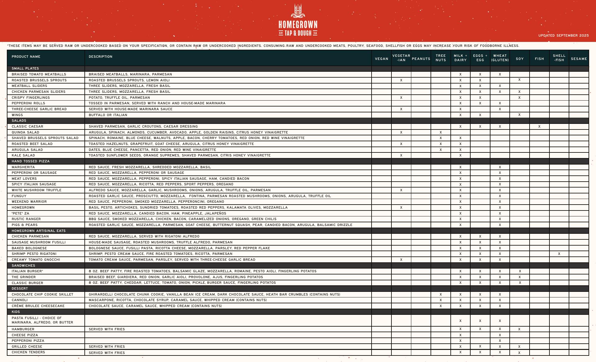 Homegrown Tap & Dough Menu