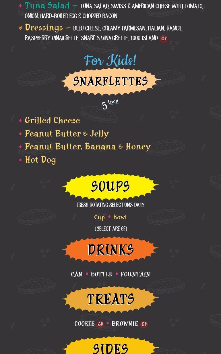 Snarf's Sandwiches Menu