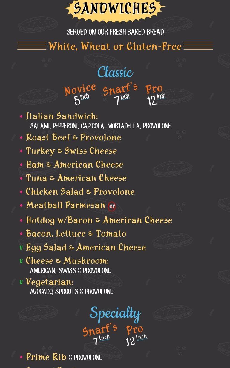 Snarf's Sandwiches Menu