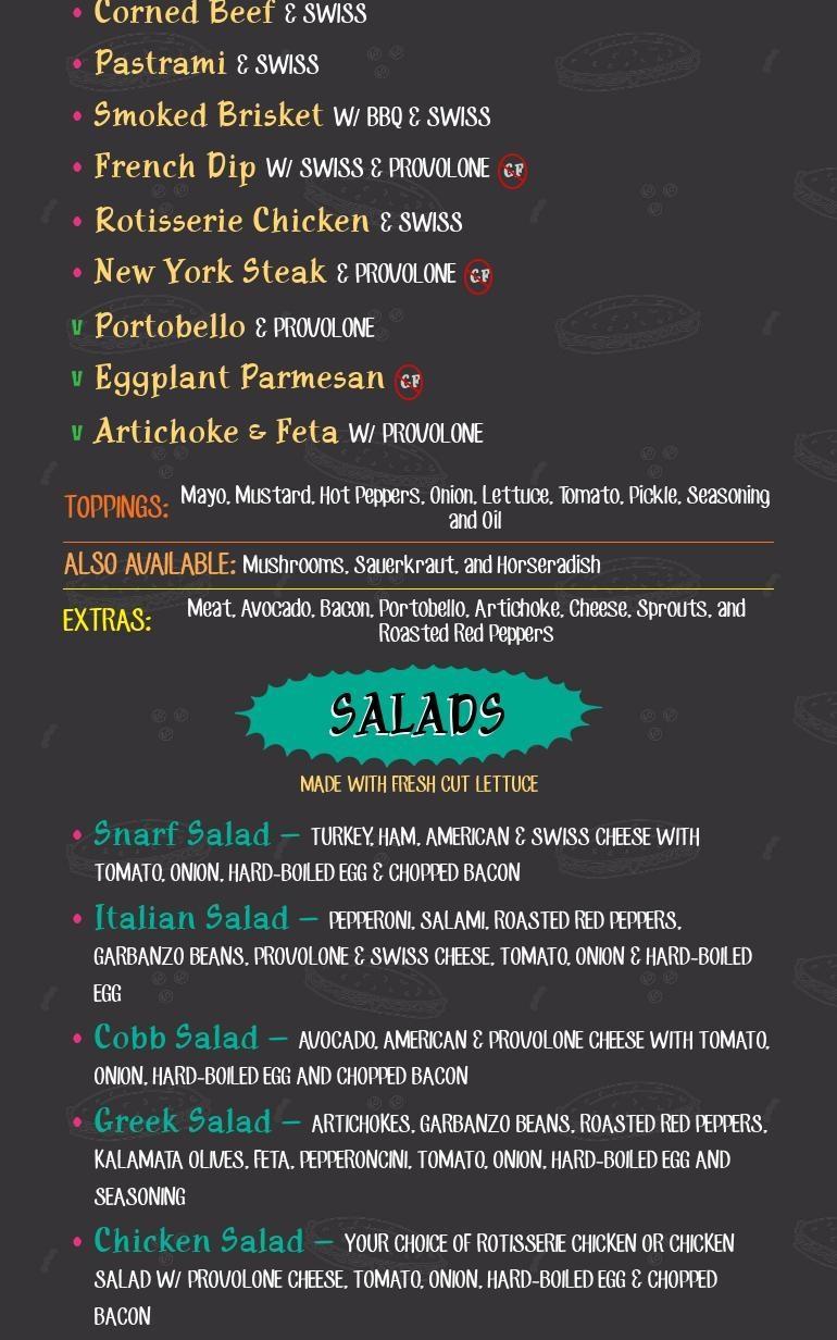 Snarf's Sandwiches Menu