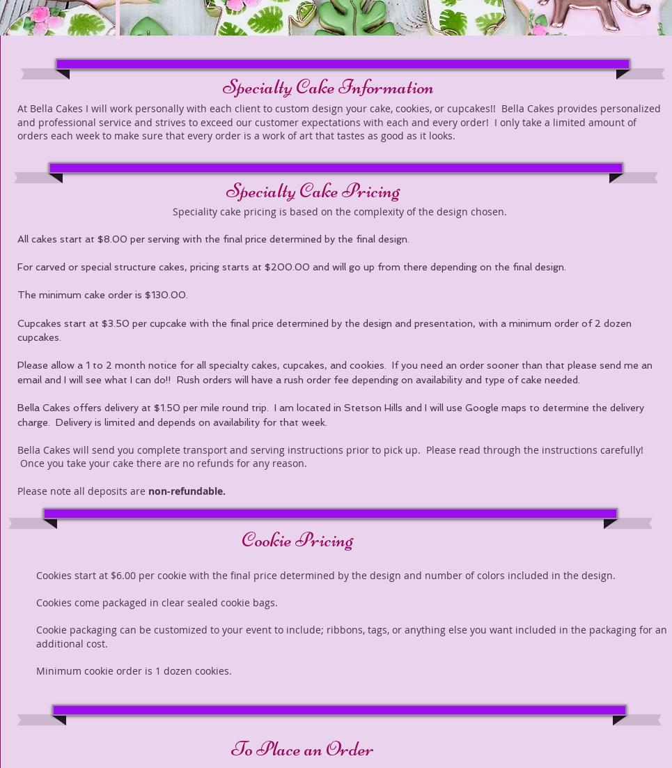 Bella Cakes By Thena Menu