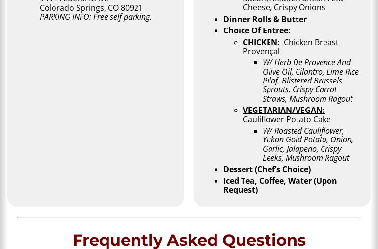 The Dinner Detective Murder Mystery Dinner Show - Colorado Springs, Colorado Menu