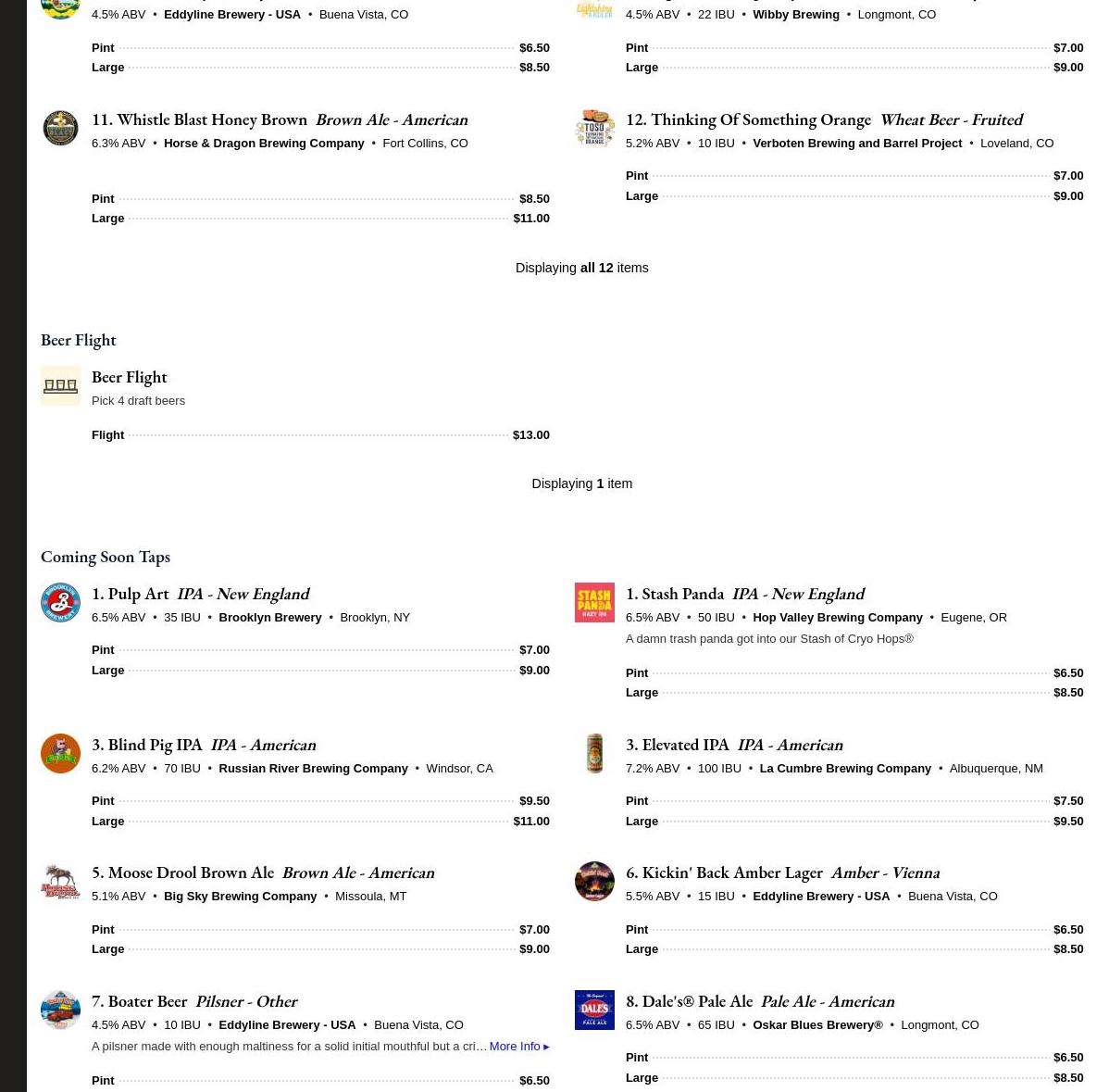 Solution Tavern Menu