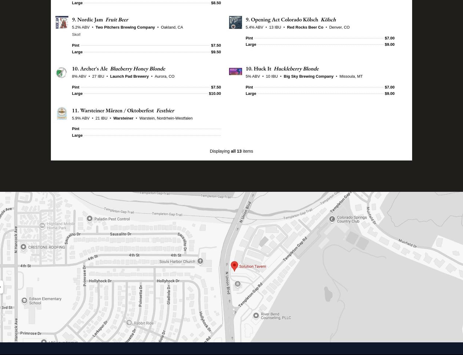 Solution Tavern Menu