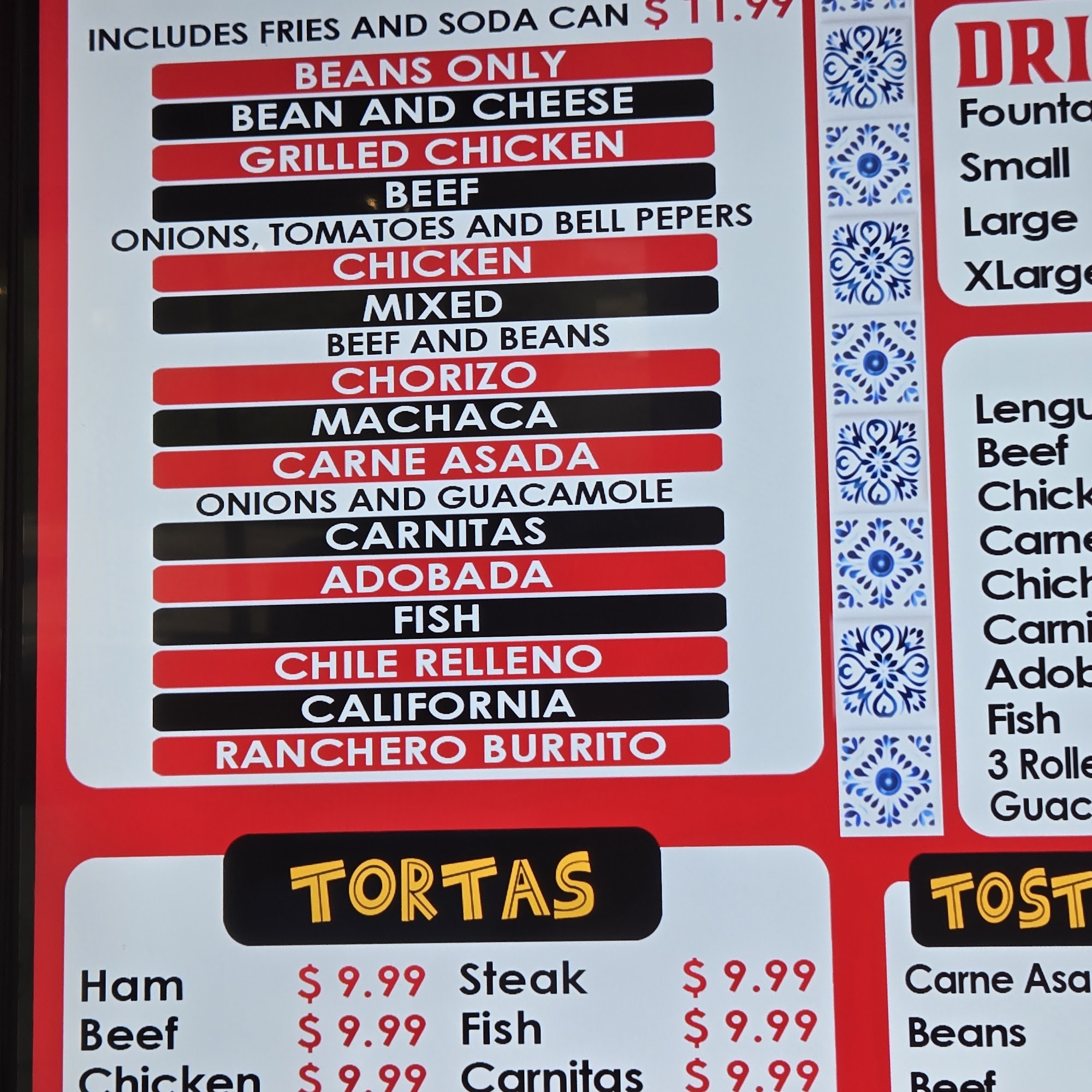 Adolfo’s Six Menu