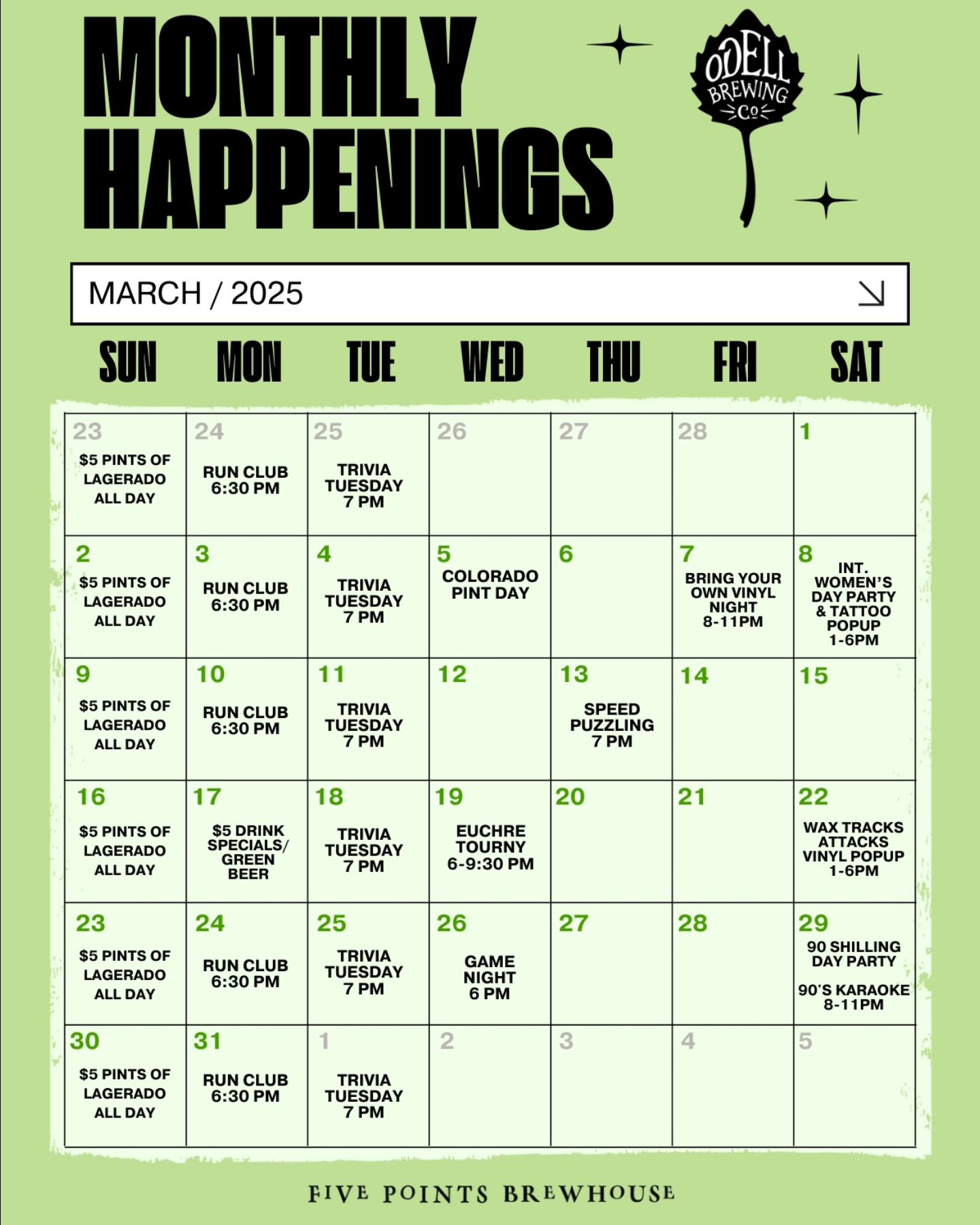 Odell Brewing Five Points Brewhouse Menu