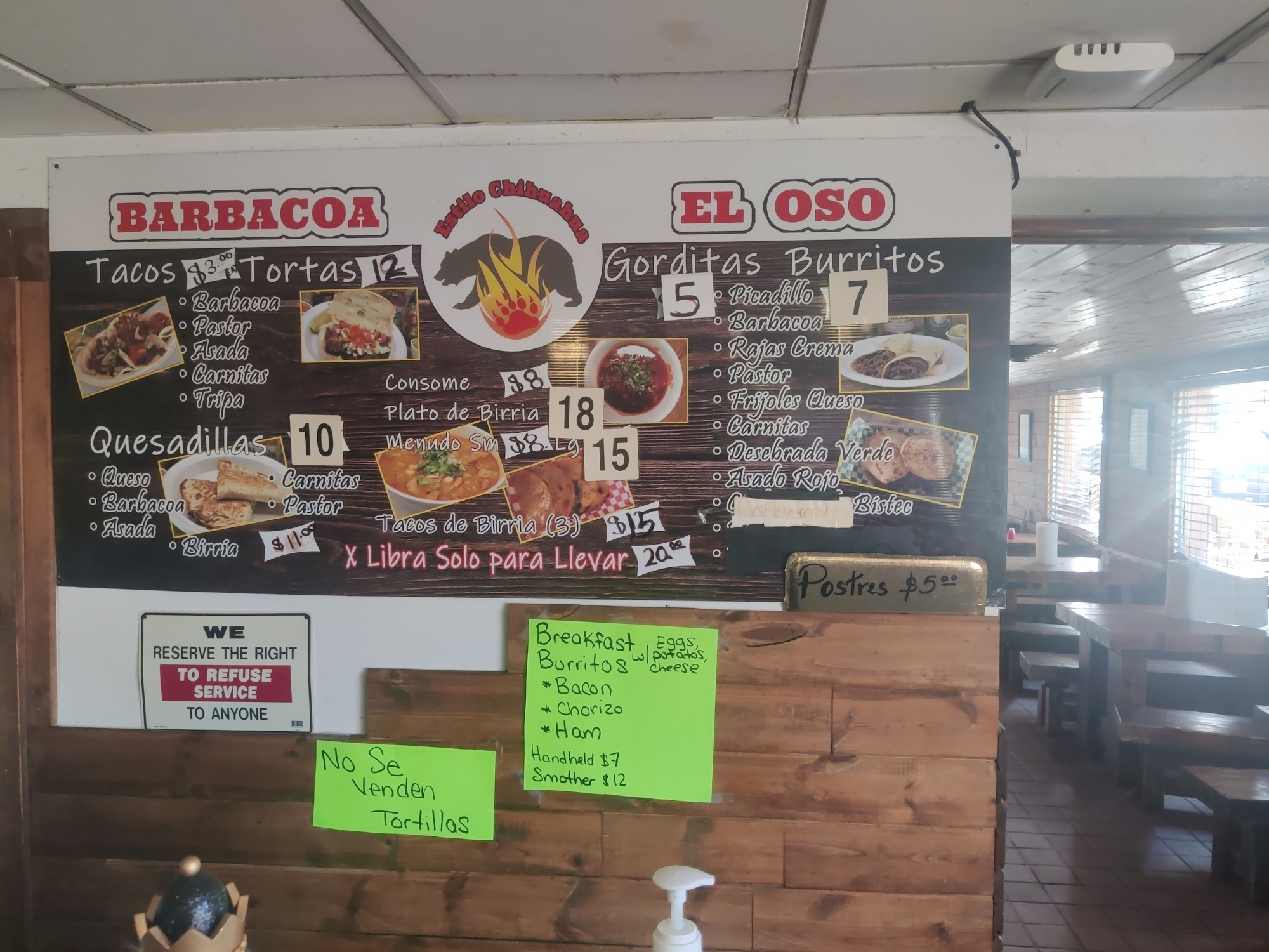 Barbacoa El Oso Menu
