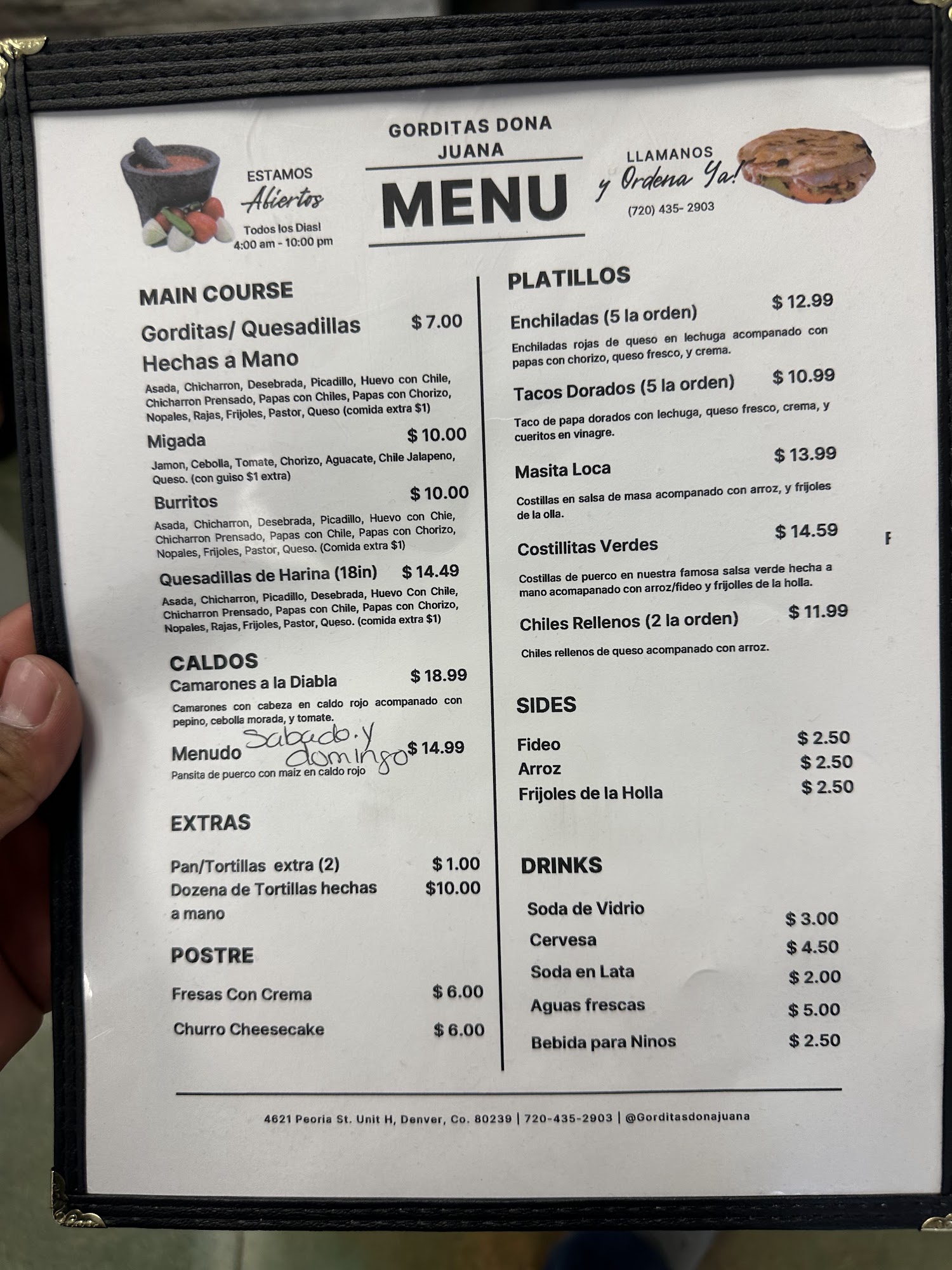 Gorditas Dona Juana Menu