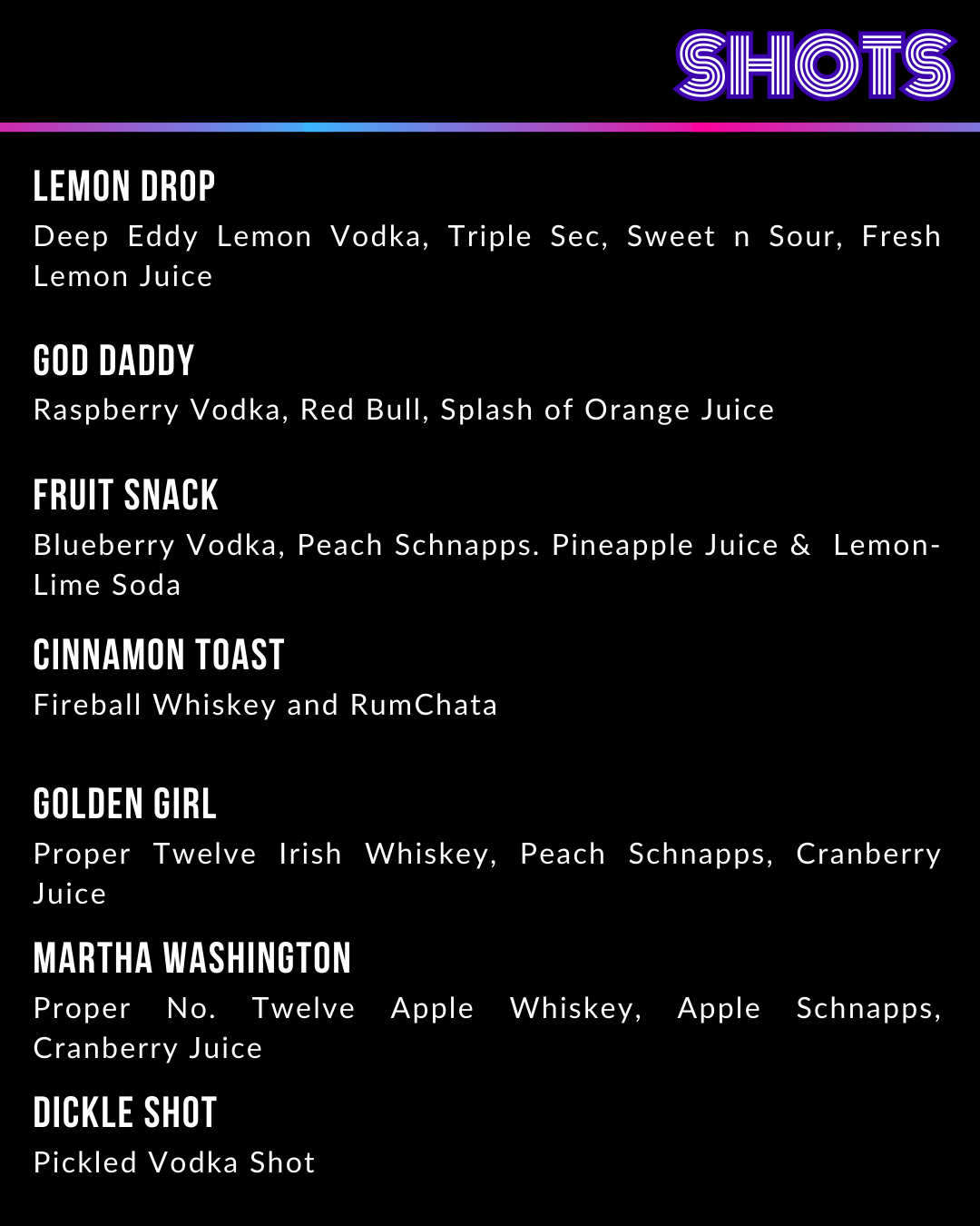 Cocks on Colfax Menu