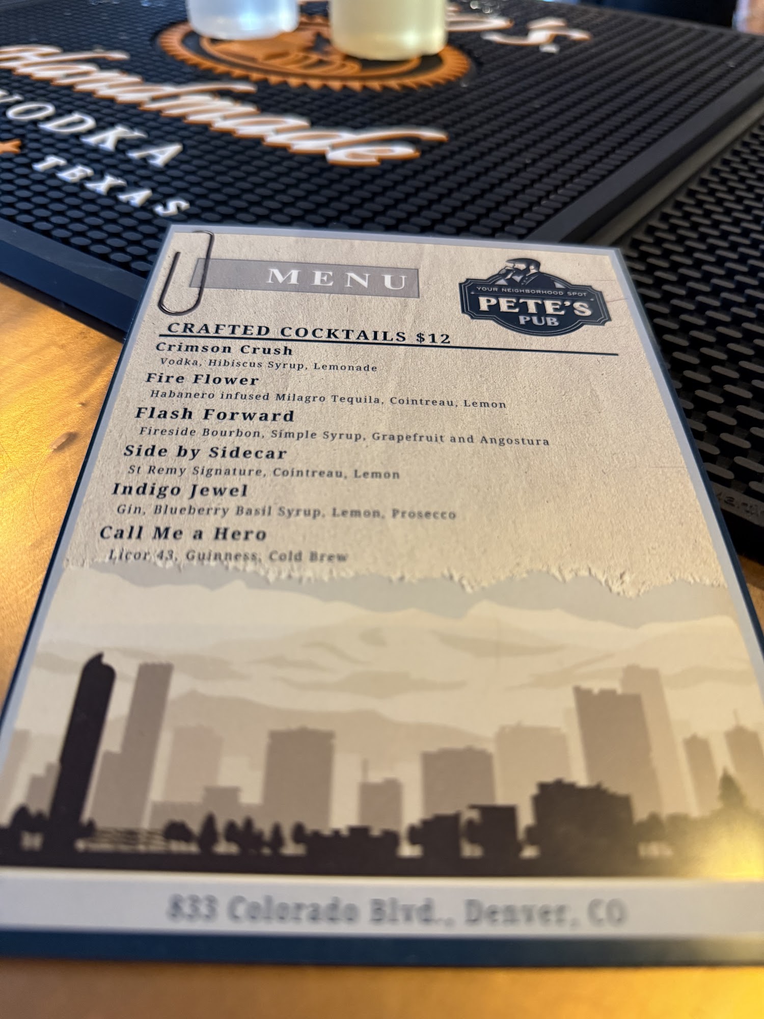 Pete's Pub Menu