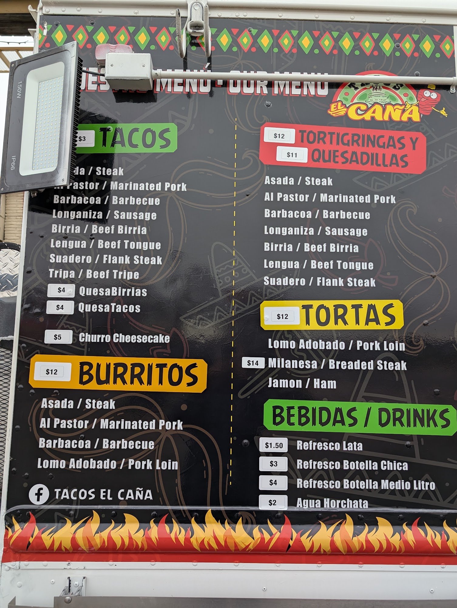 Tacos el Caña Menu