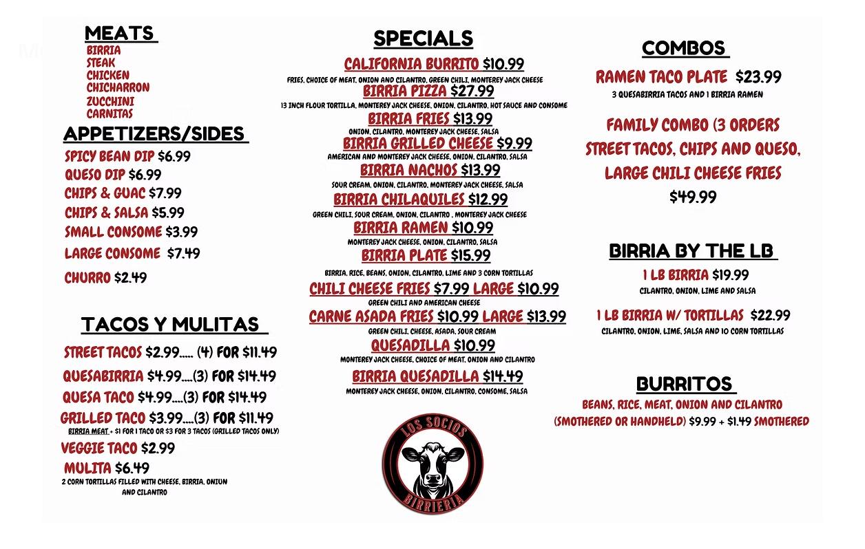 Los Socios Birrieria Menu