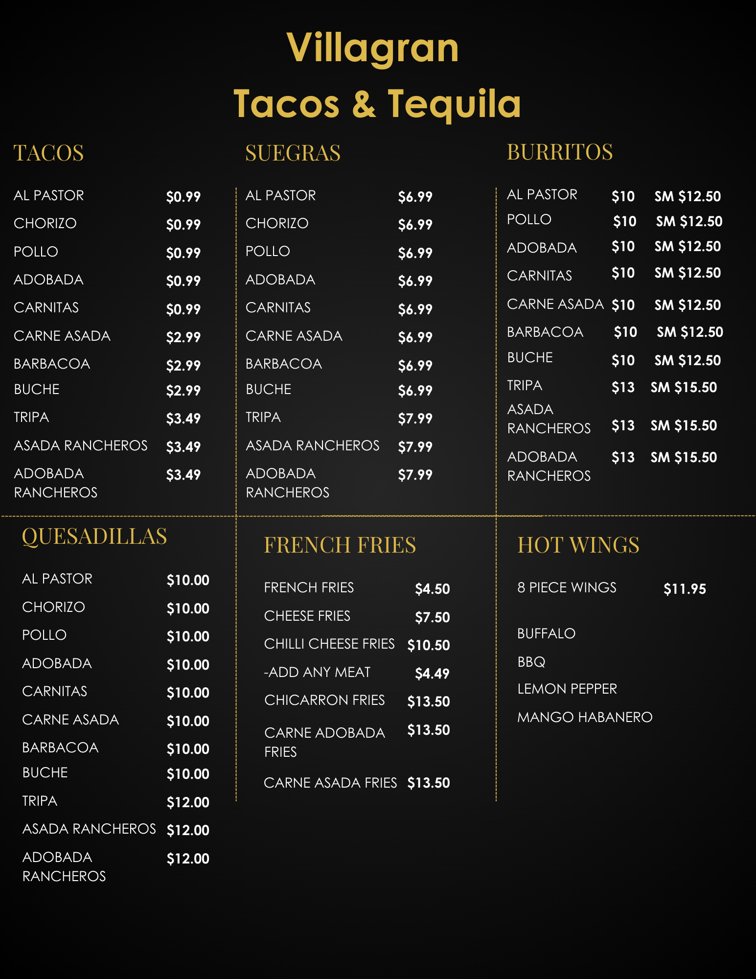 Taqueria Villagran Menu
