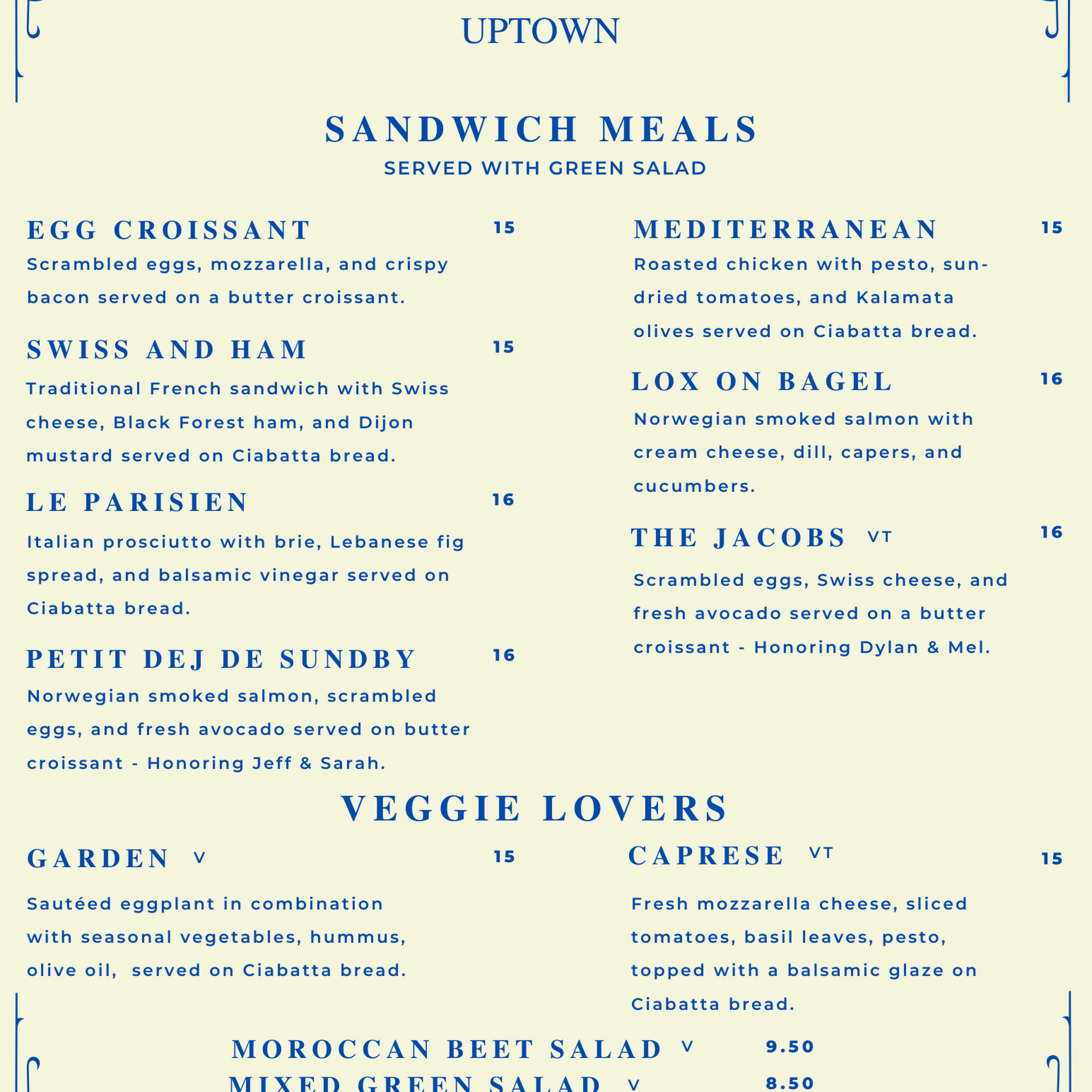 Café Miriam - Uptown Menu