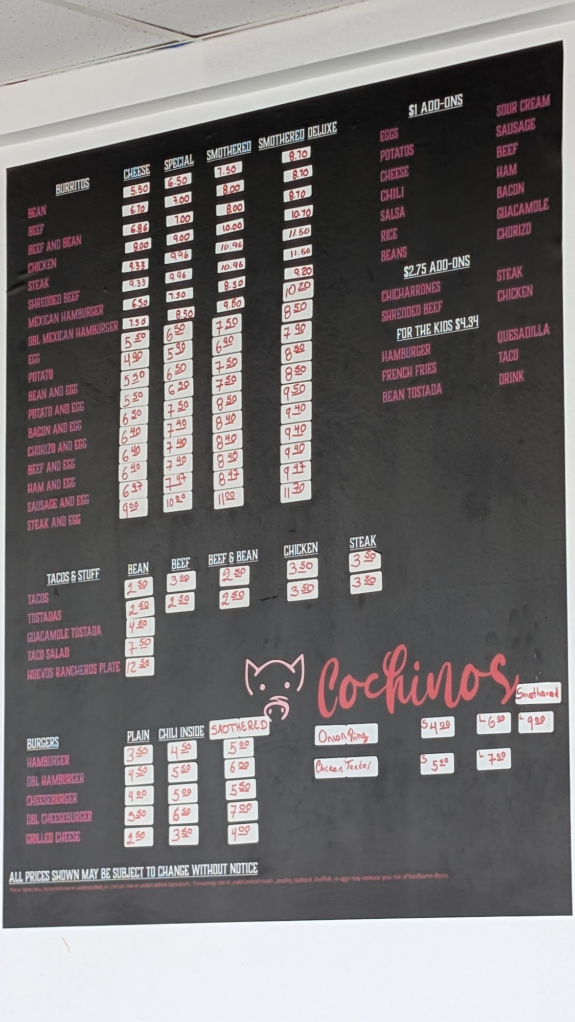 Cochinos Menu