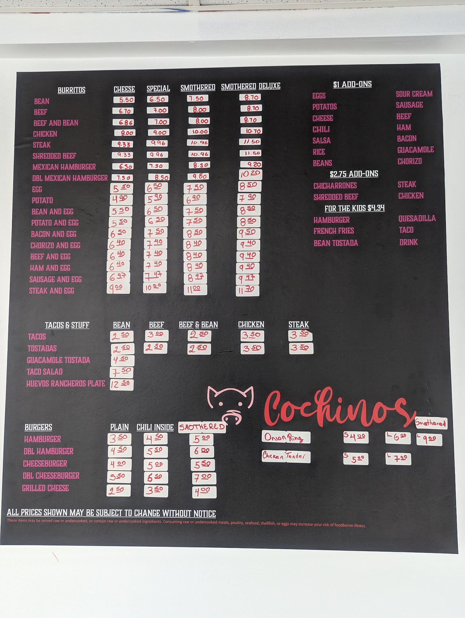Cochinos Menu
