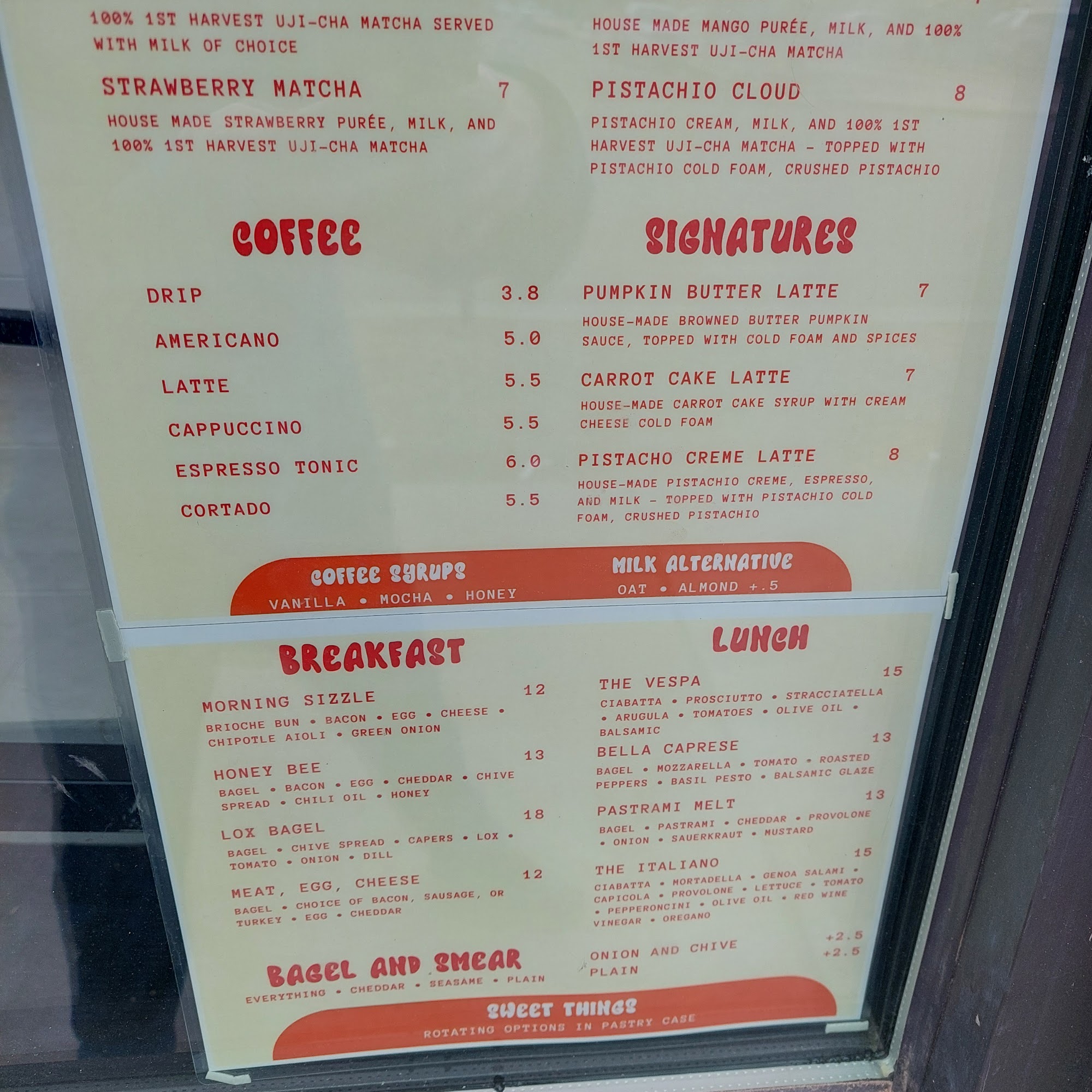 Moore. Cafe and Bakery Menu