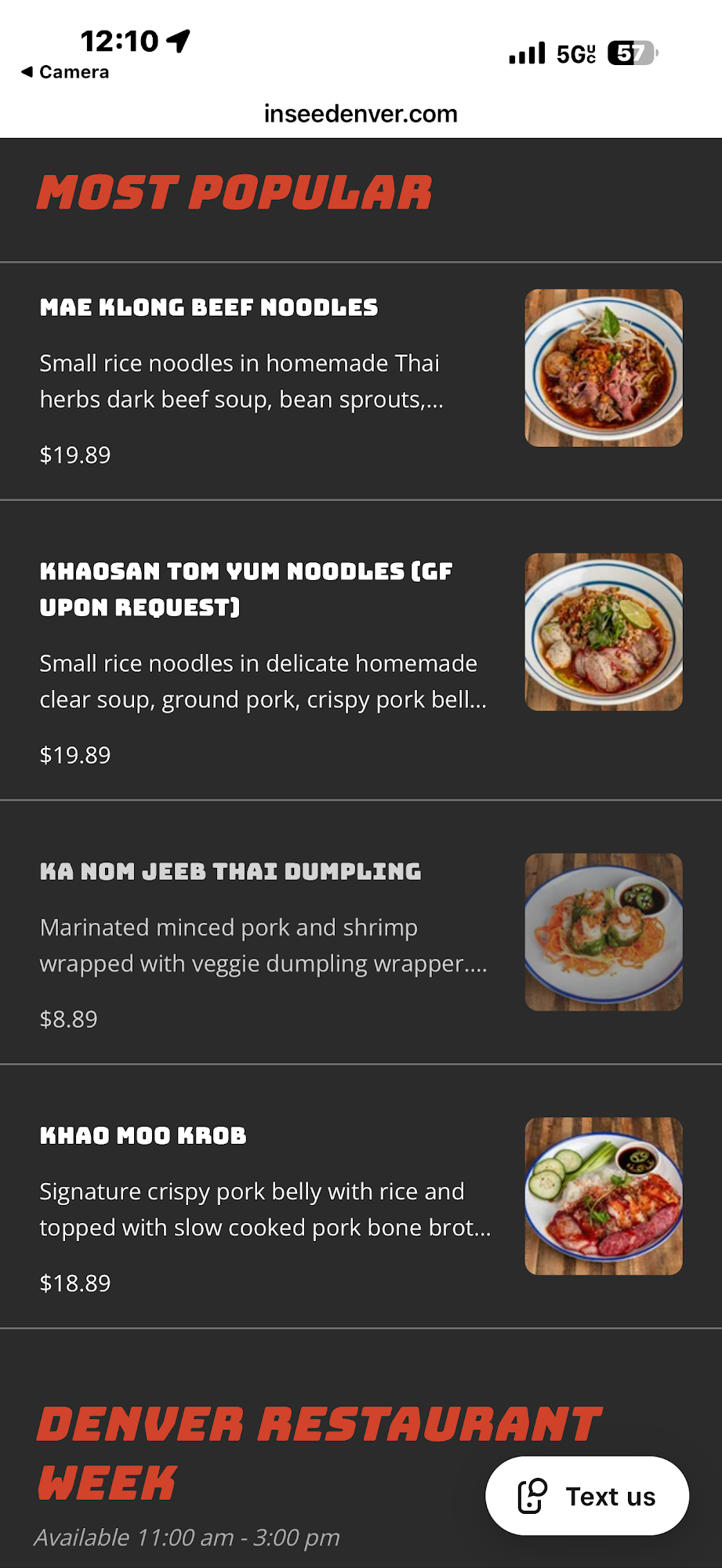 Insee Noodle House Menu
