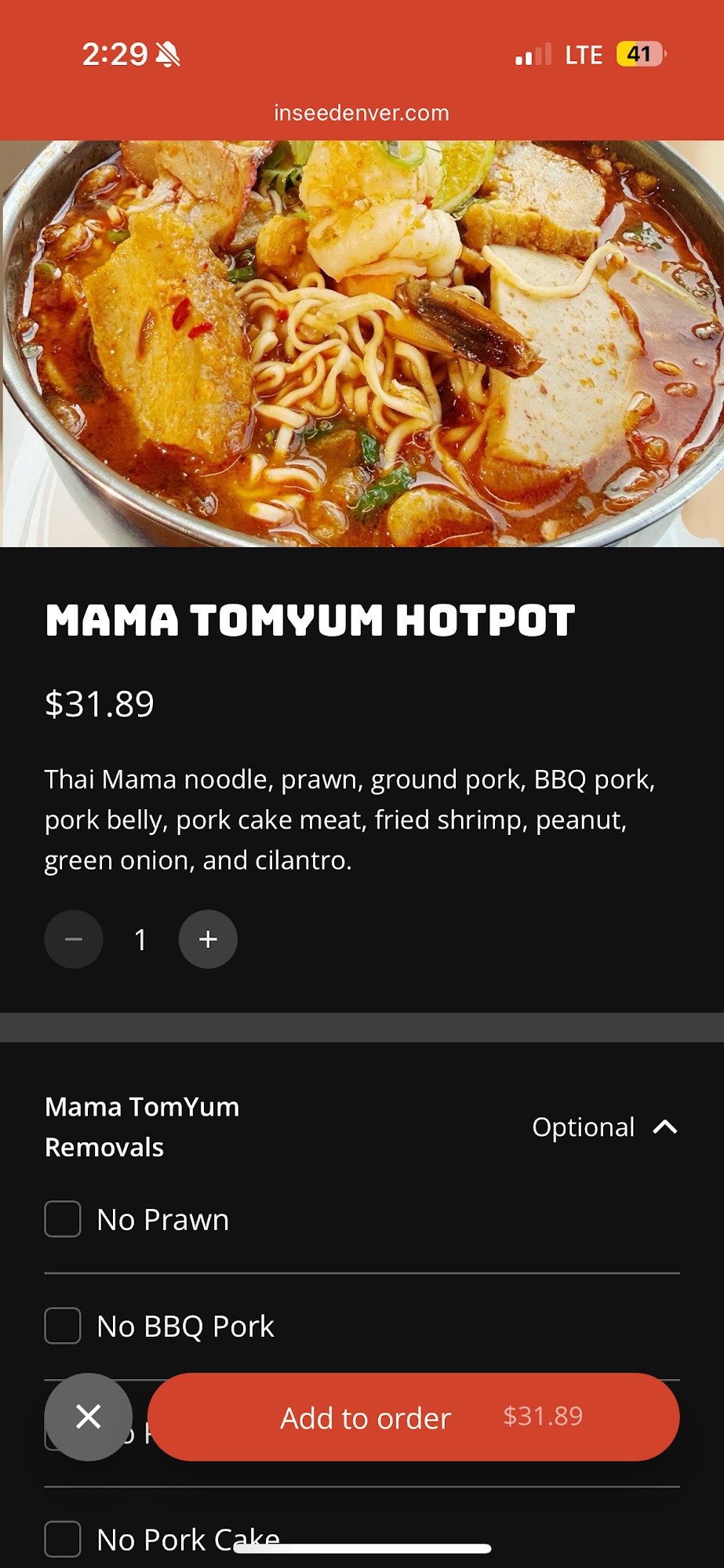 Insee Noodle House Menu