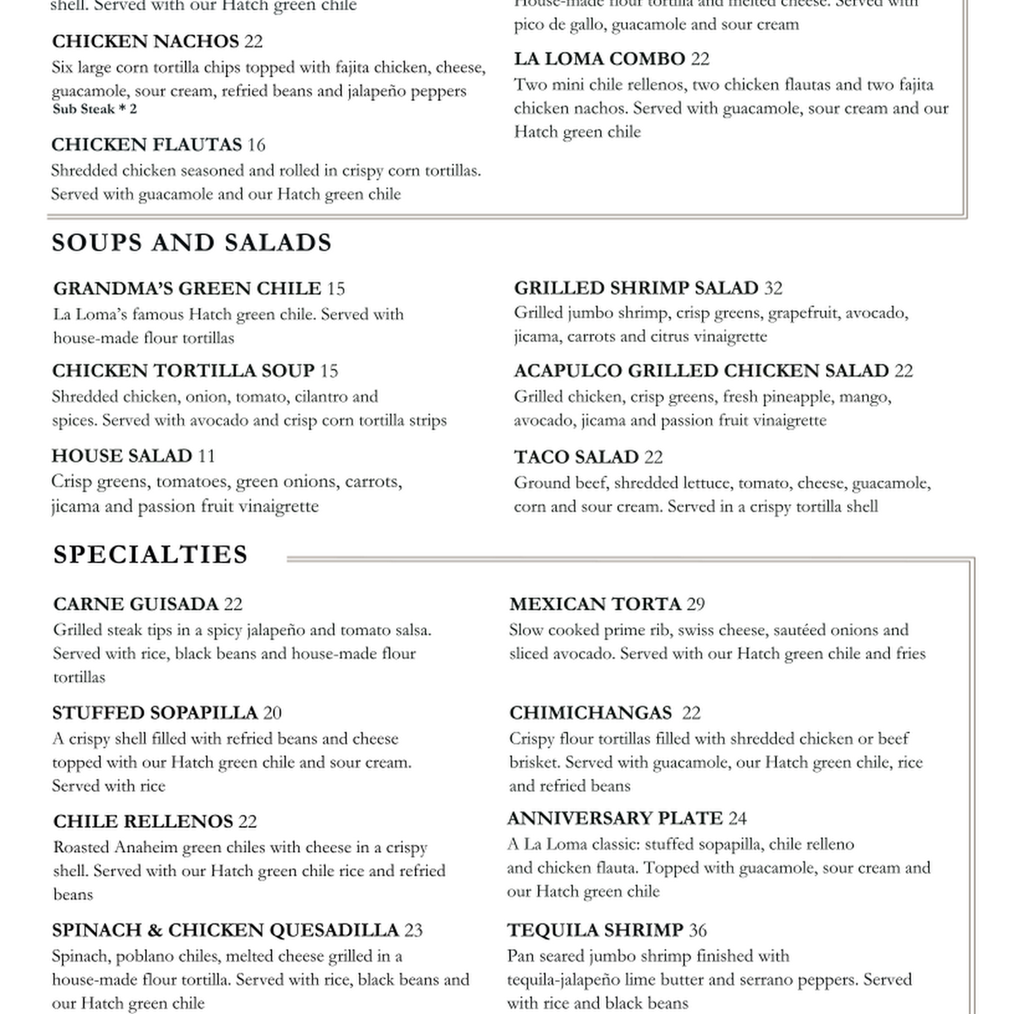 La Loma McGregor Square Menu