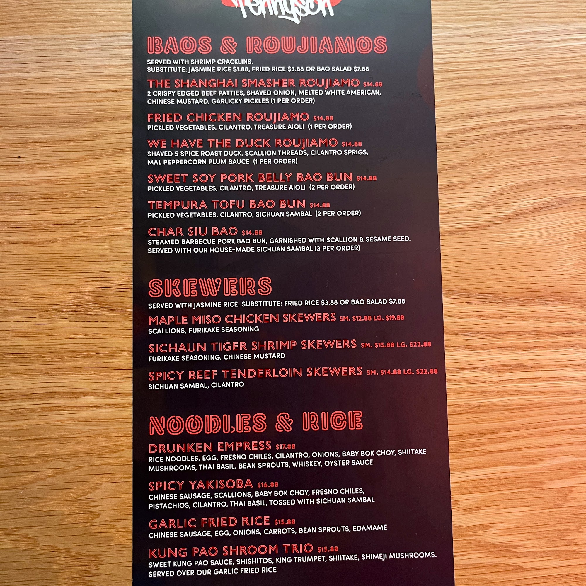 Bao Tennyson Menu