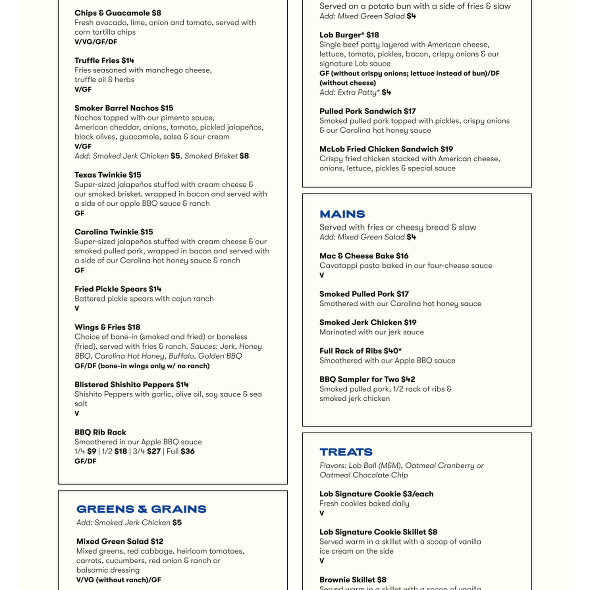 Lob Denver - Bocce & Restaurant Menu