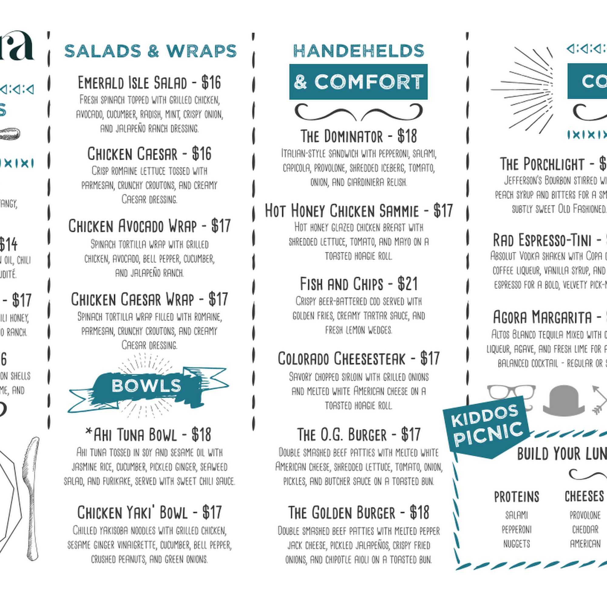The Agora at Sunnyside Menu