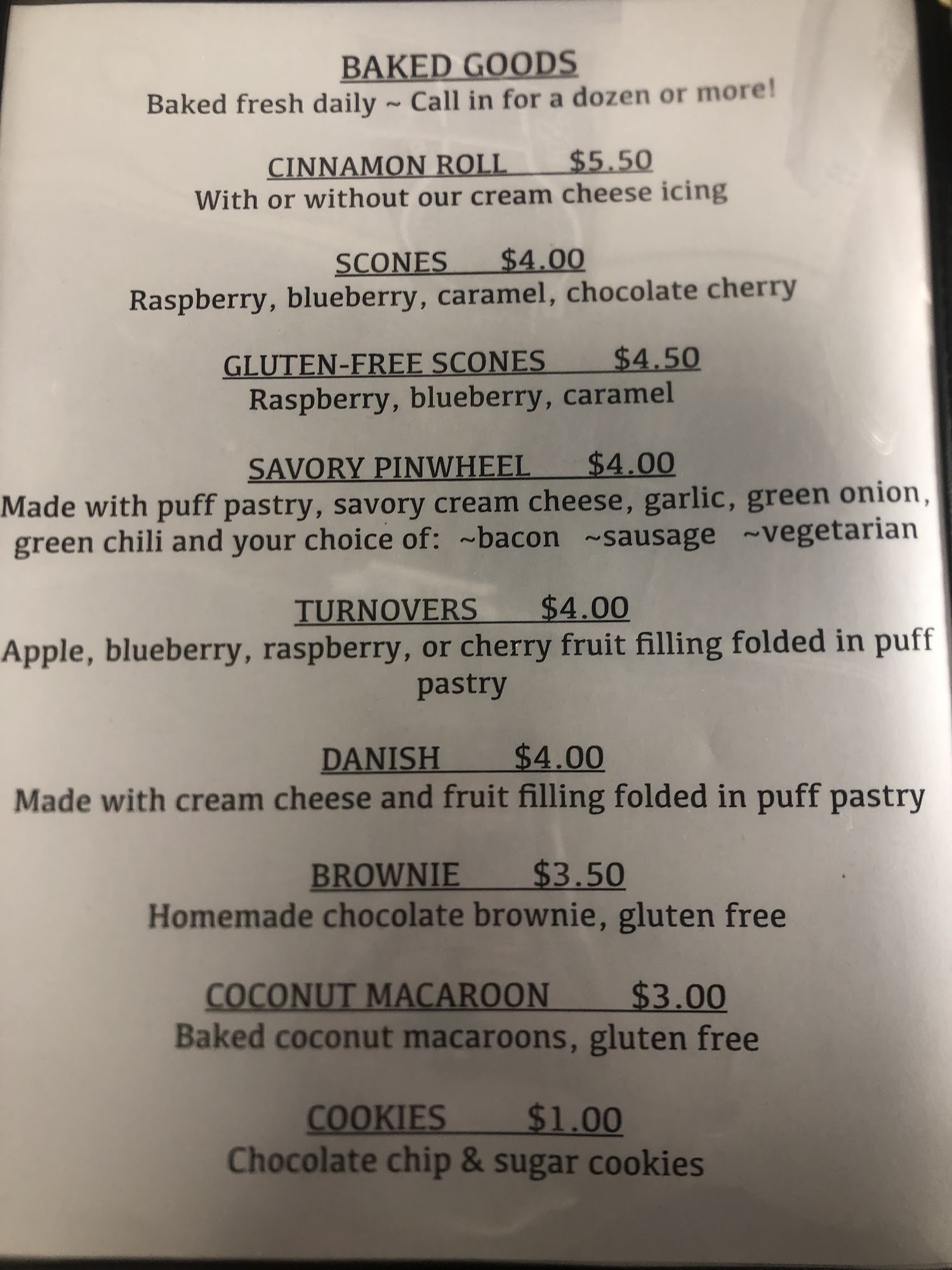 Mama Bears Bakery & Books Menu