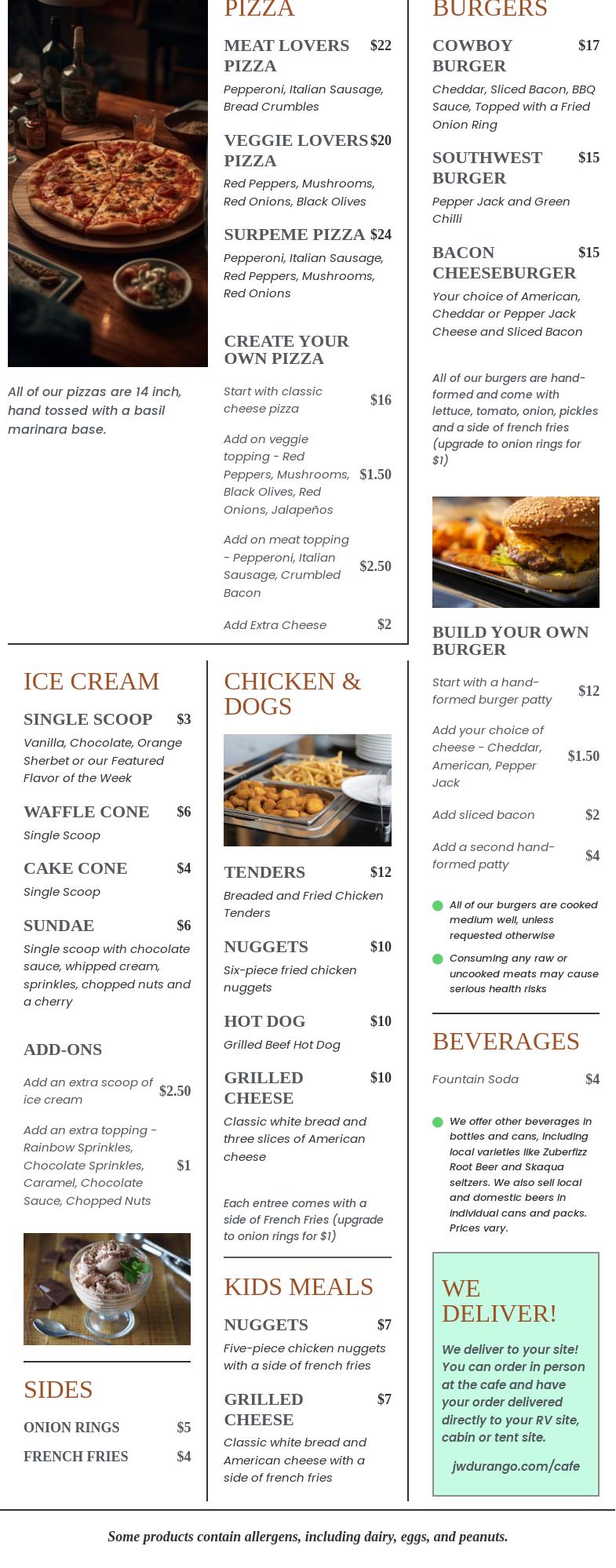 Durango Riverside Resort Cafe Menu