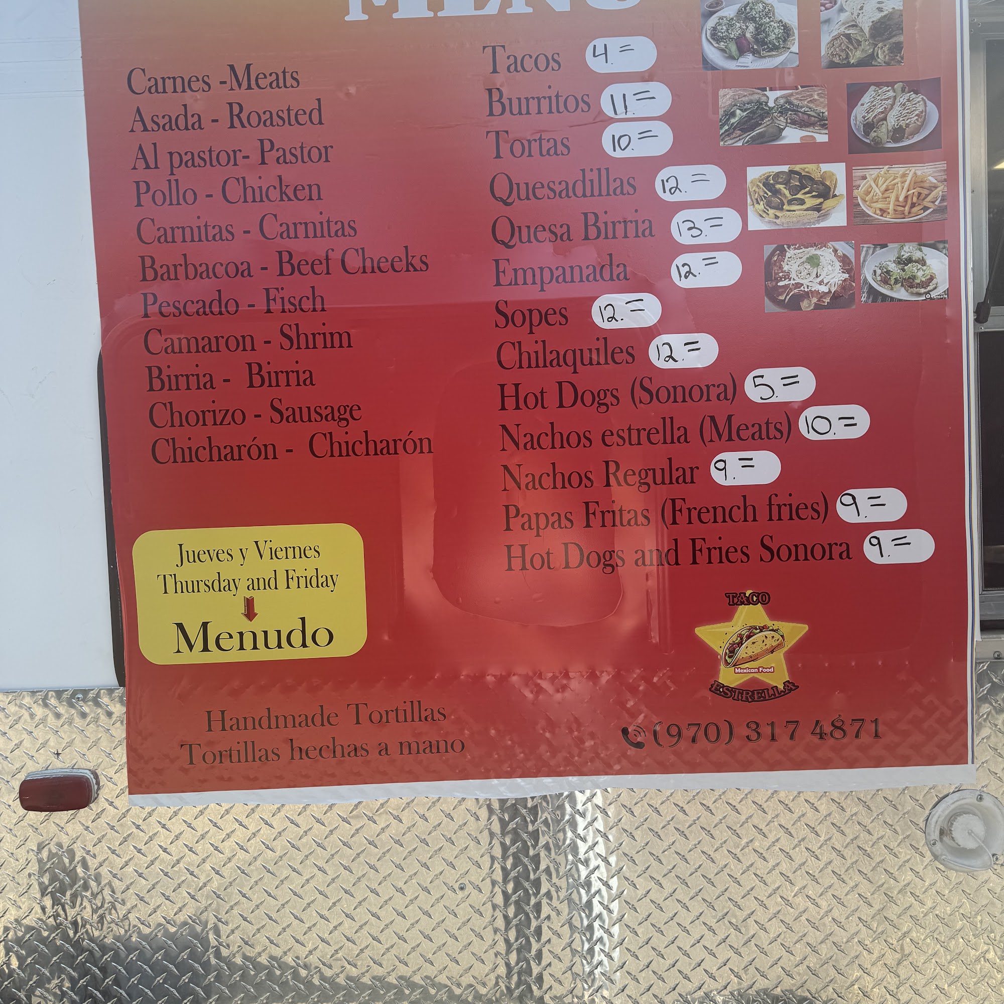 Tacos Estrella Menu