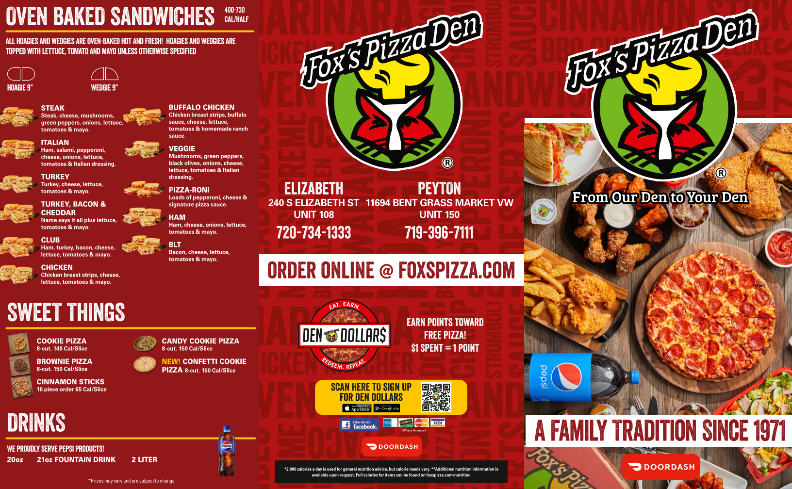 Fox's Pizza Den - Elizabeth, CO Menu