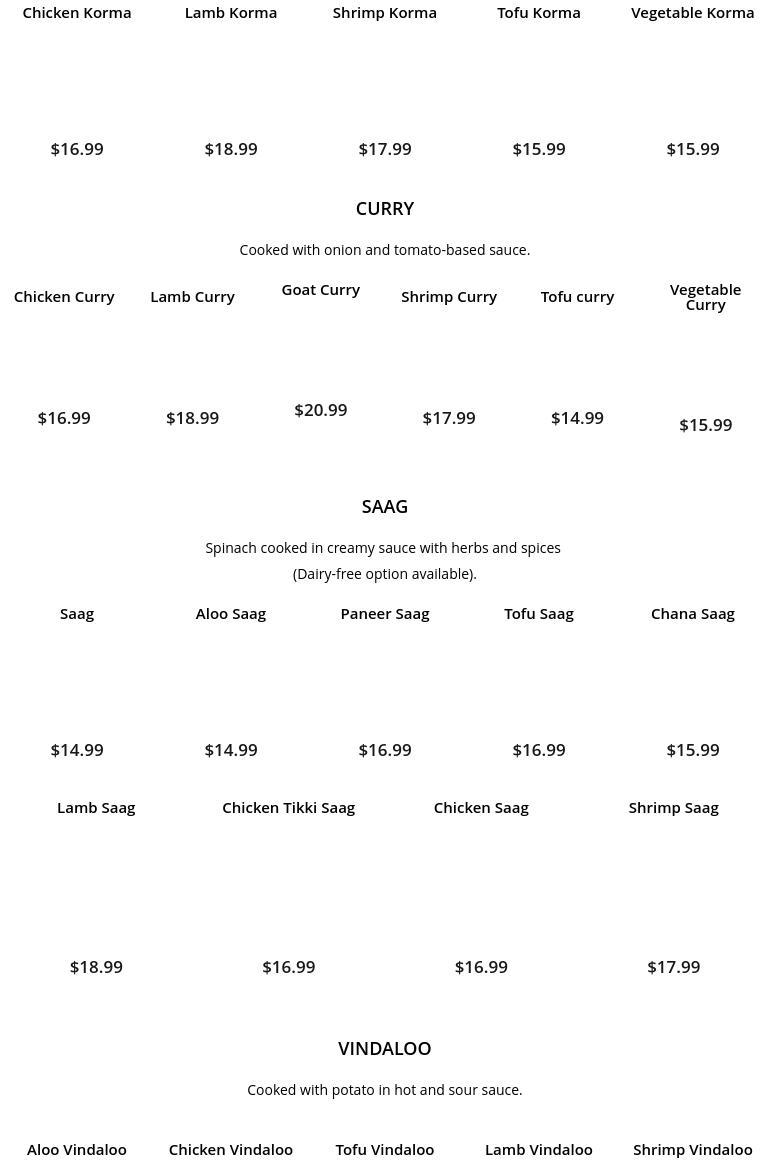 Indian Bites Estes Park Menu