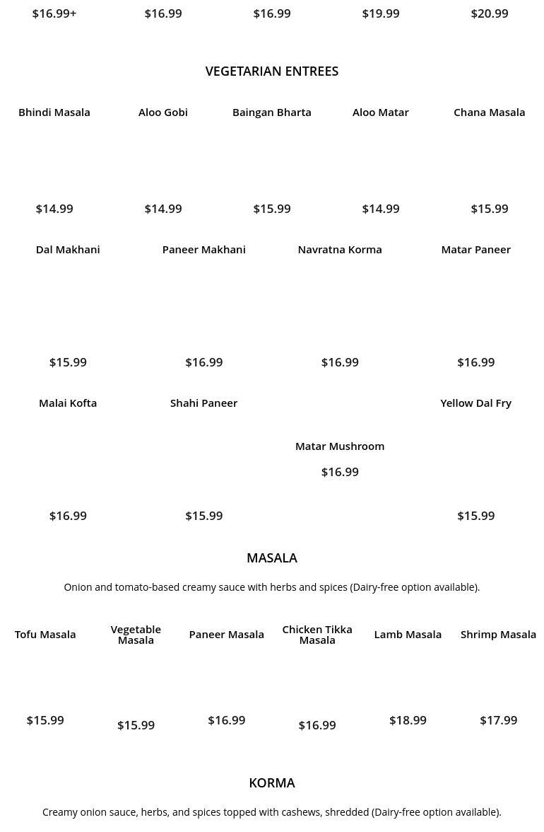Indian Bites Estes Park Menu