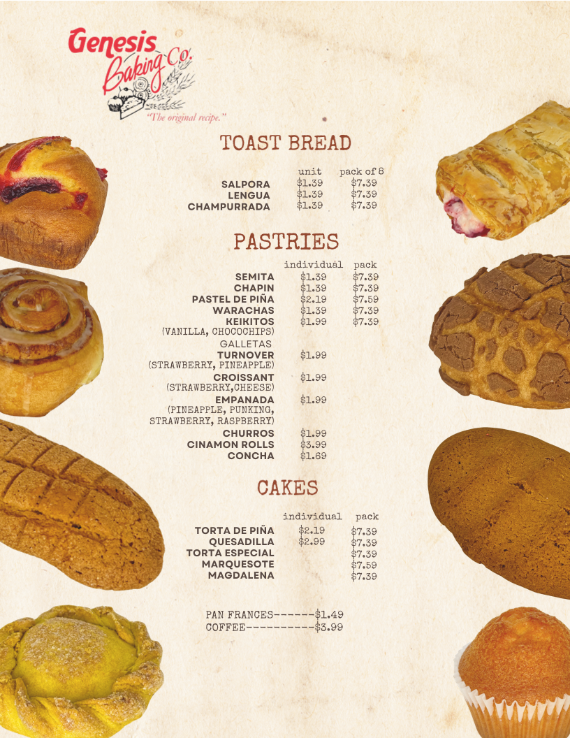 Genesis Baking Co Menu