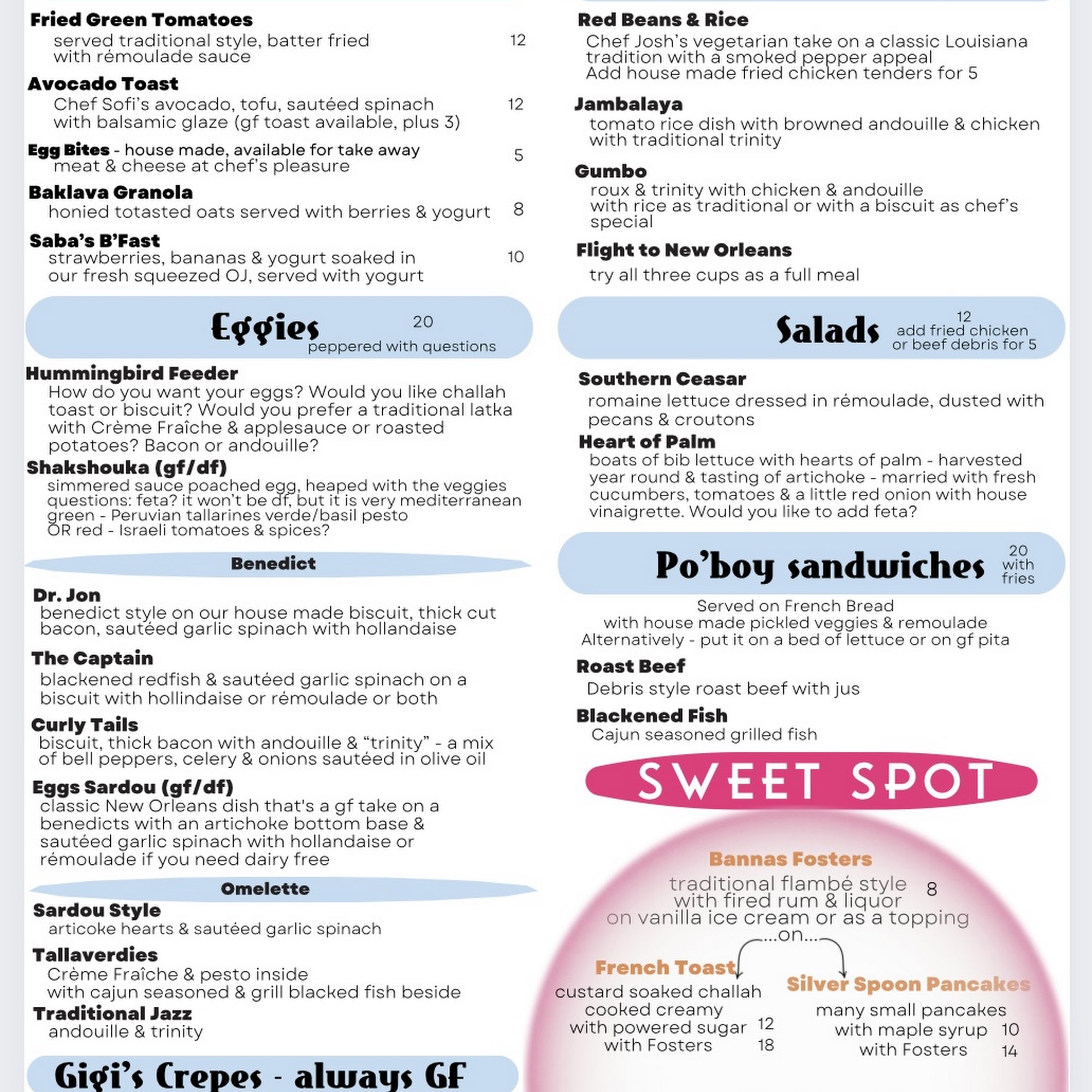 Hummingbird Club Menu