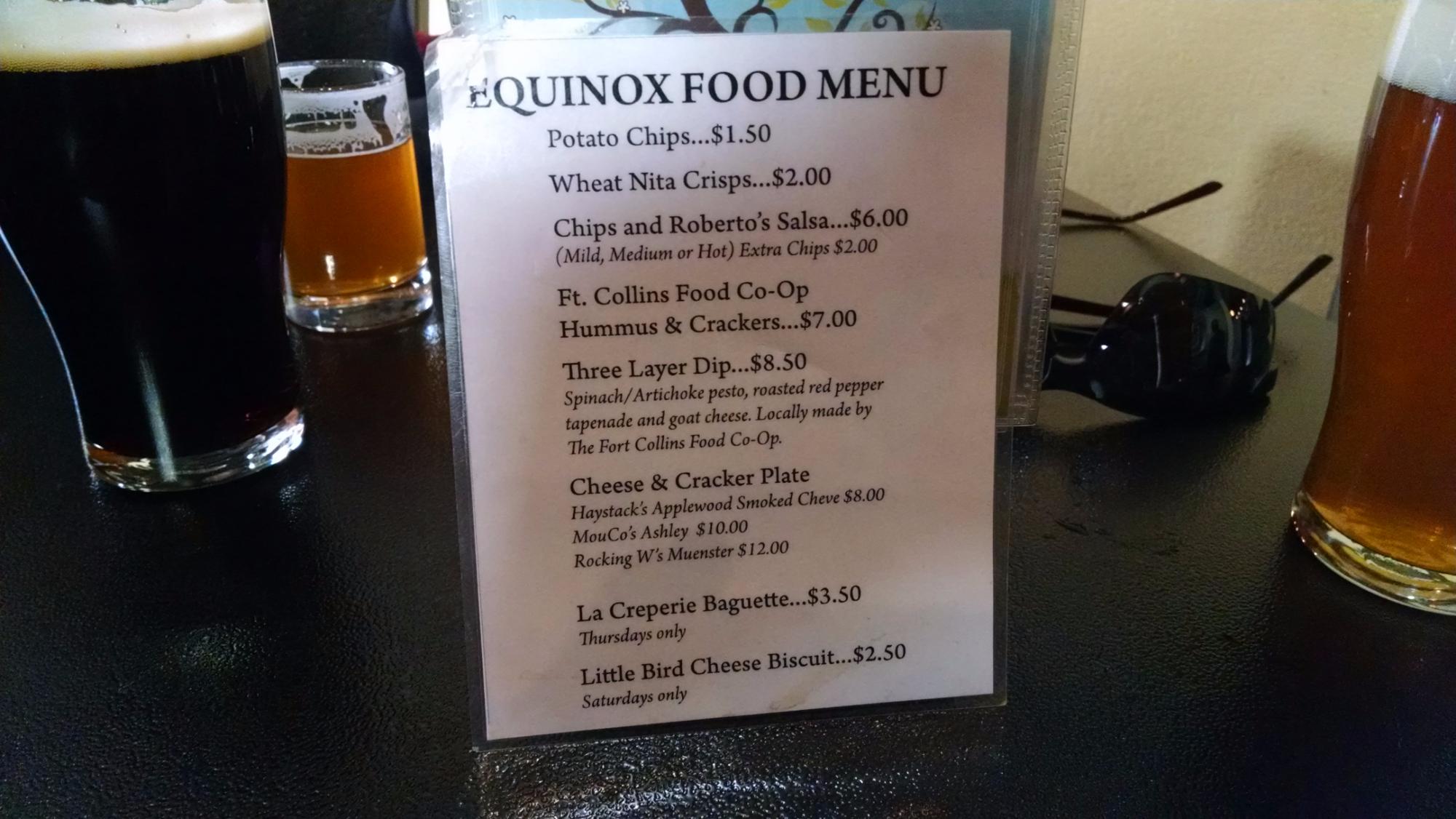 Equinox Brewing Menu