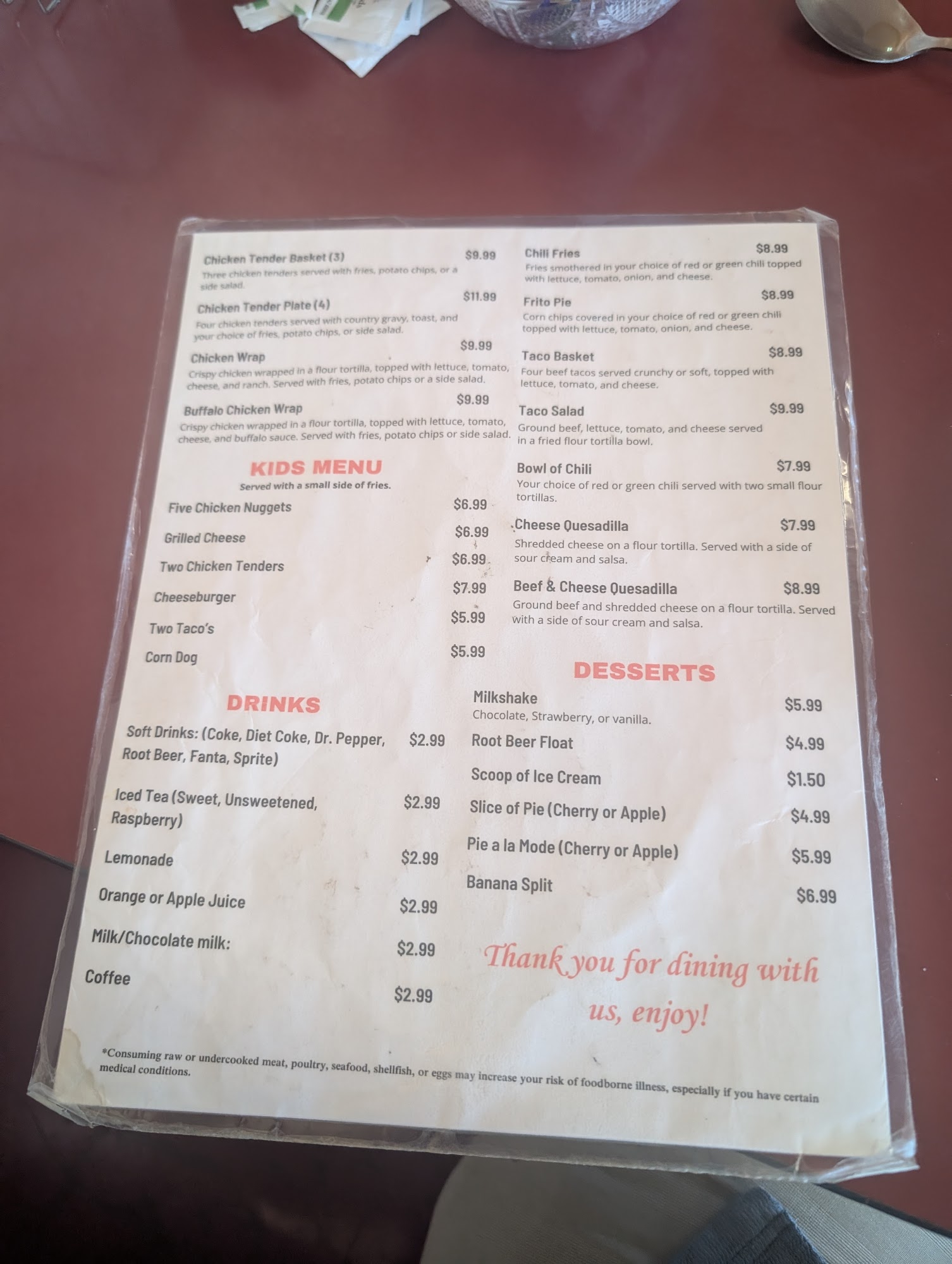 Del's Diner Menu